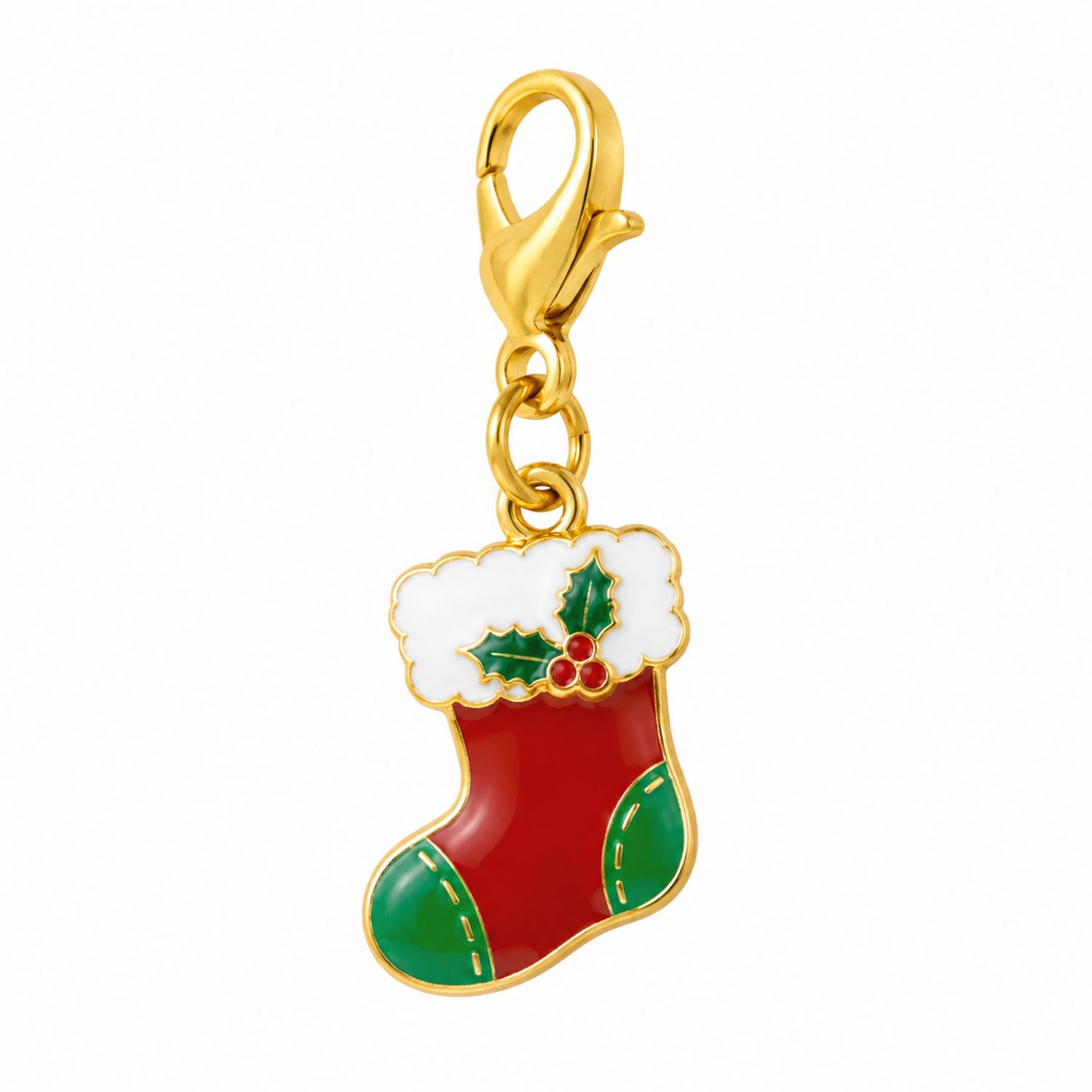 Charm Chaussette de Noël Émaillé Rouge et Vert