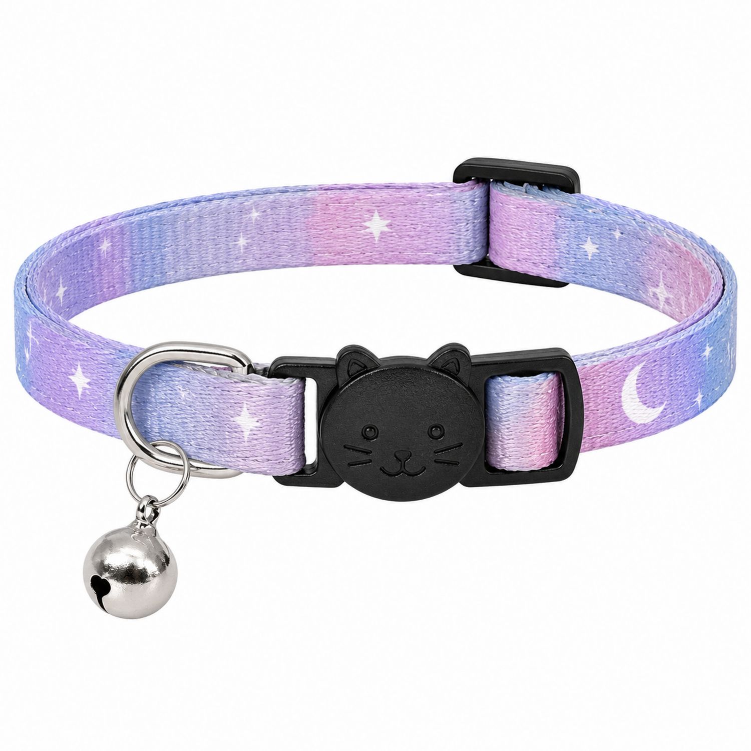 Collier réglable pour chat motif étoilé avec clochette violet/rose