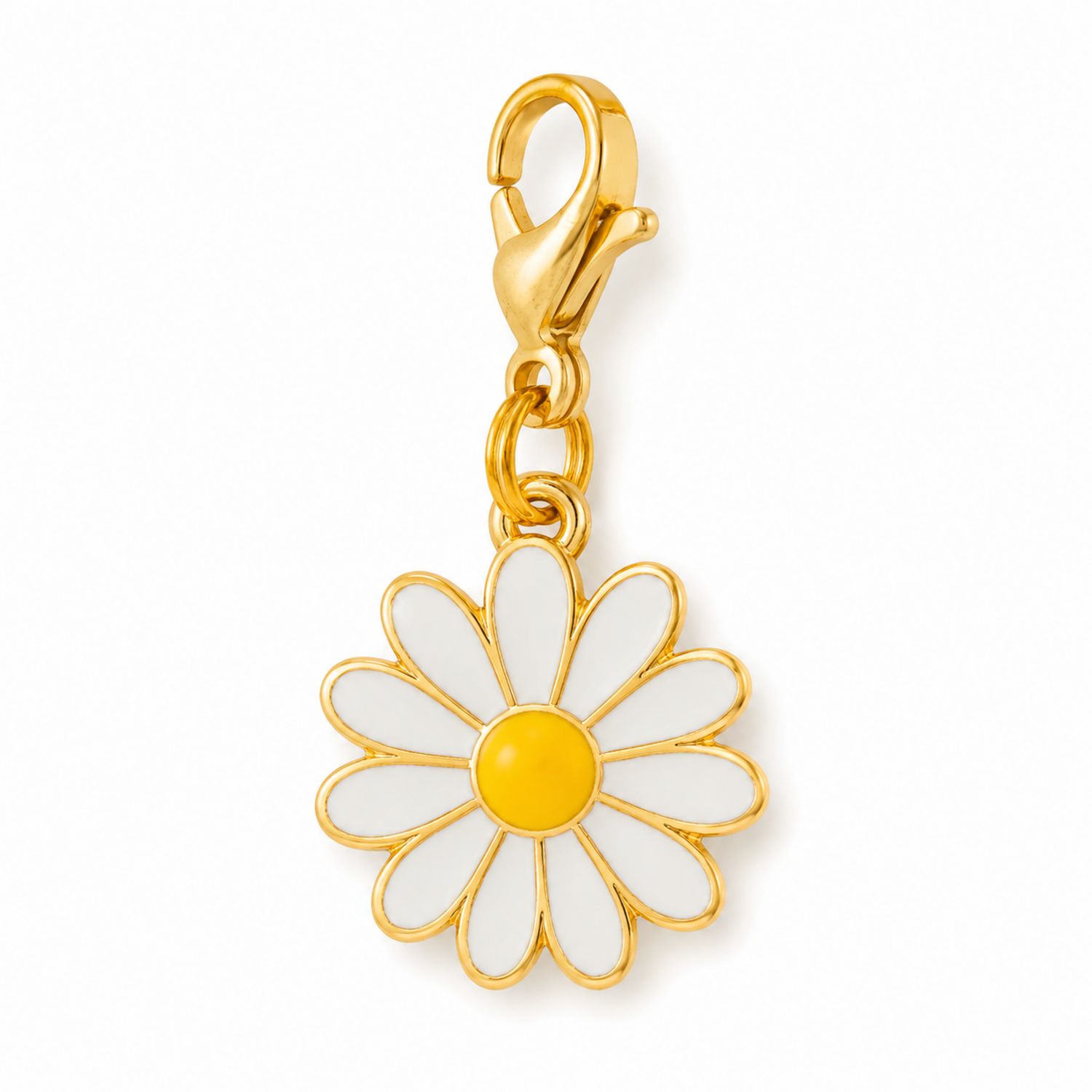 Pendentif Fleur Émaillé Blanc et Jaune