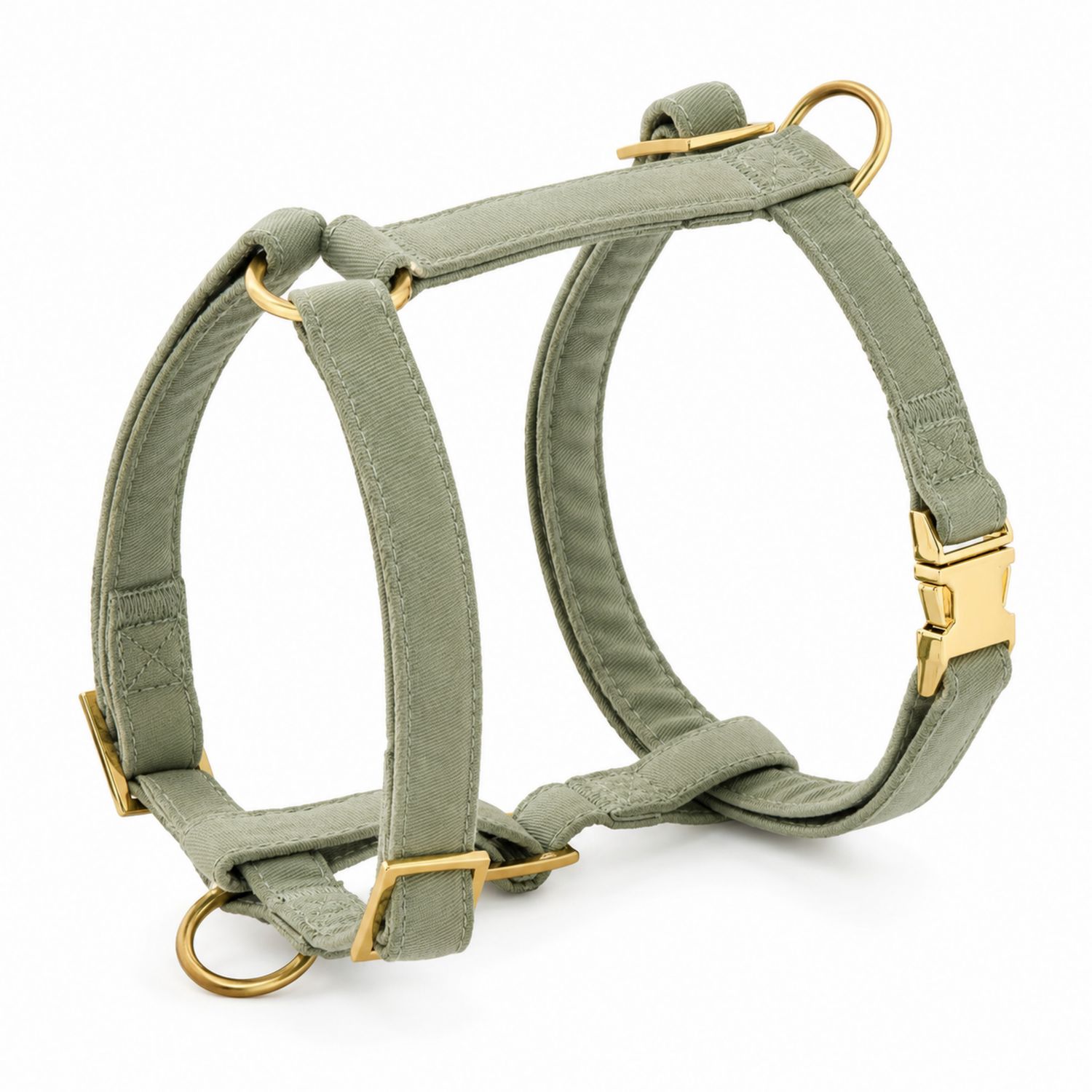 Harnais réglable pour chien kaki avec accessoires dorés