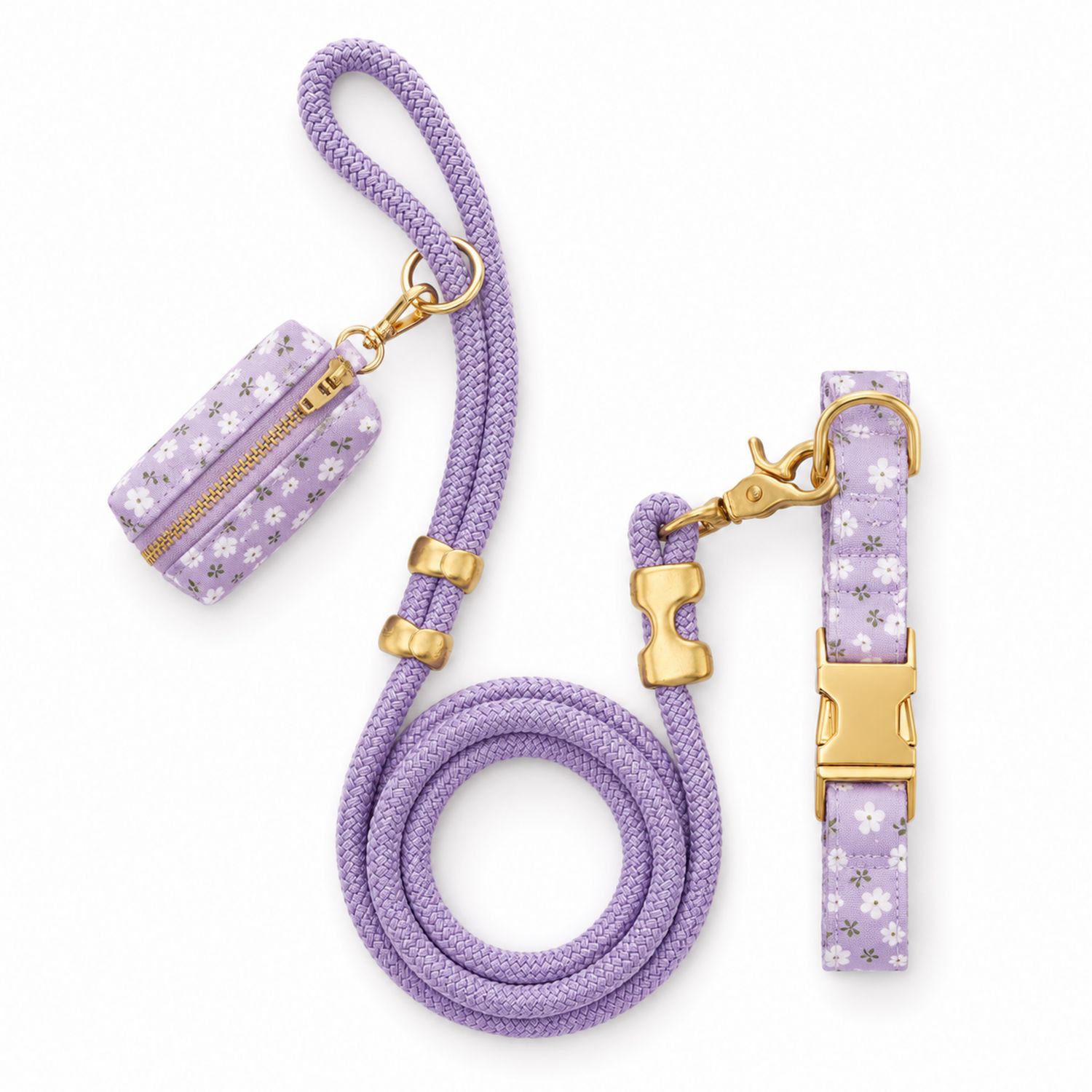 Ensemble Laisse et Collier Violet avec Motifs Floraux pour Chiens