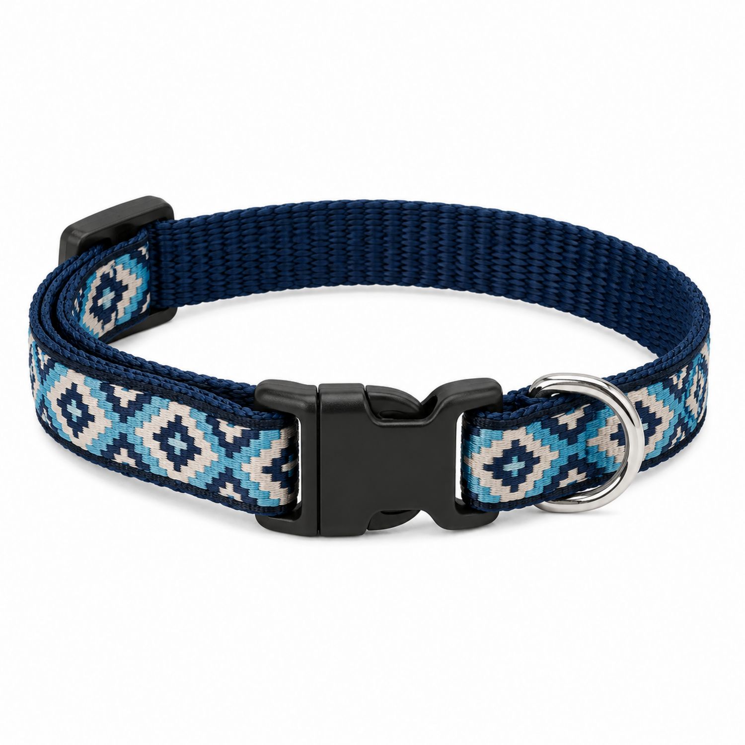 Collier ajustable pour chien avec motif géométrique bleu