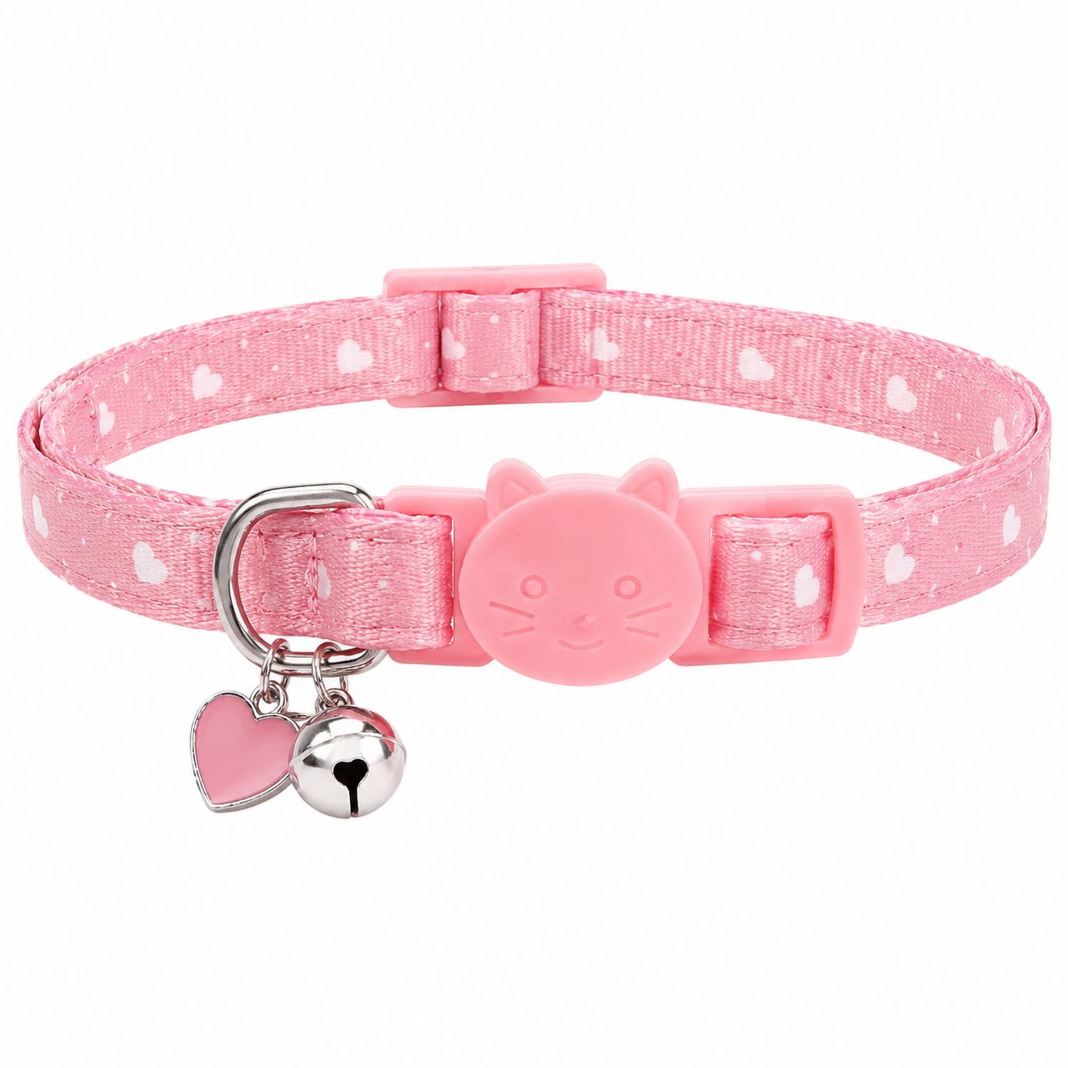 Collier Réglable pour Chat avec Clochette et Coeur - Rose