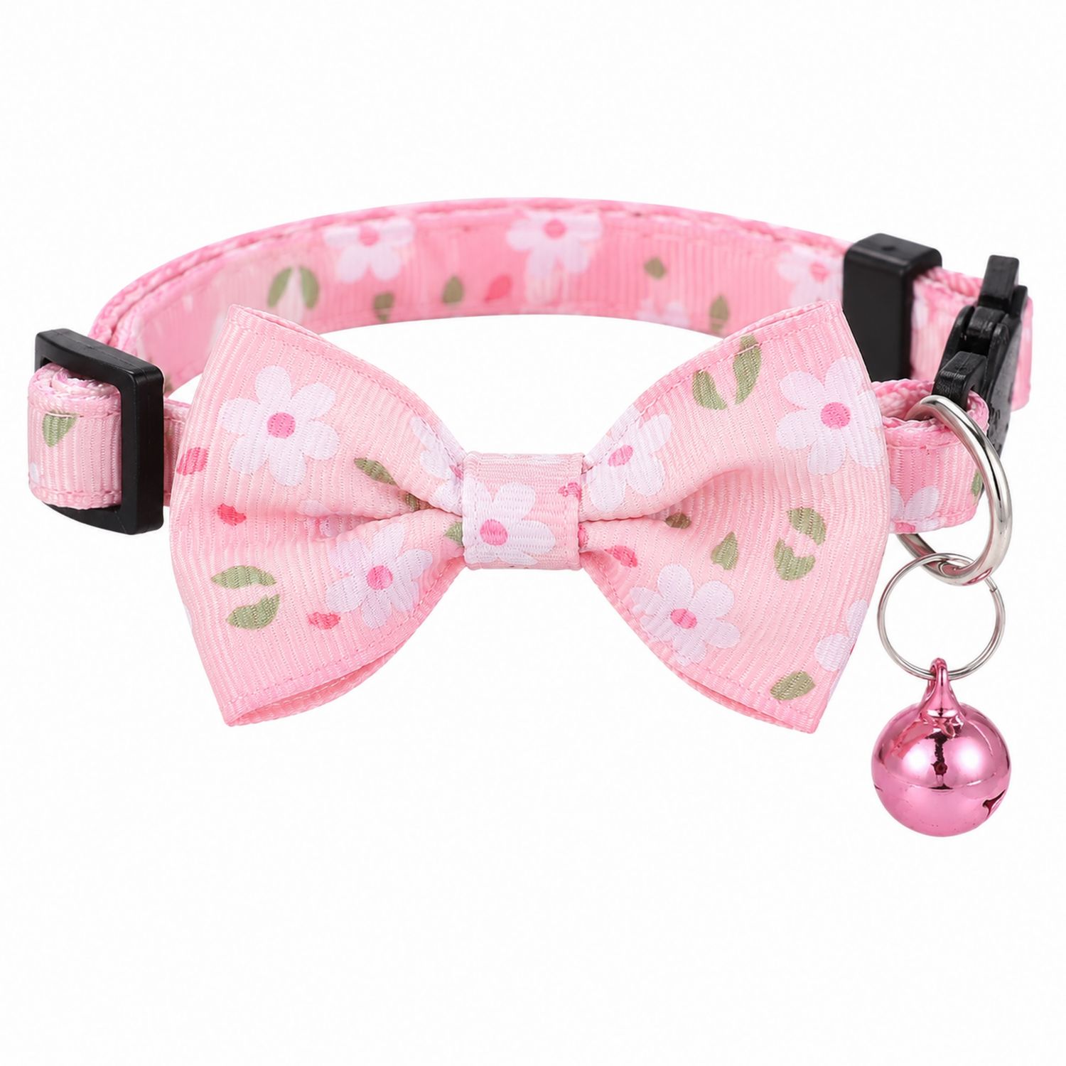 Collier pour chat rose avec nœud papillon et cloche