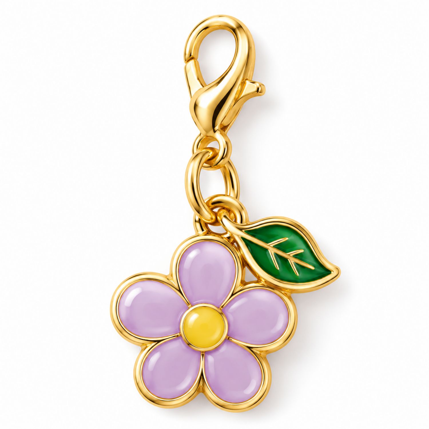 Charm Fleur Violette avec Détails Feuille Verte