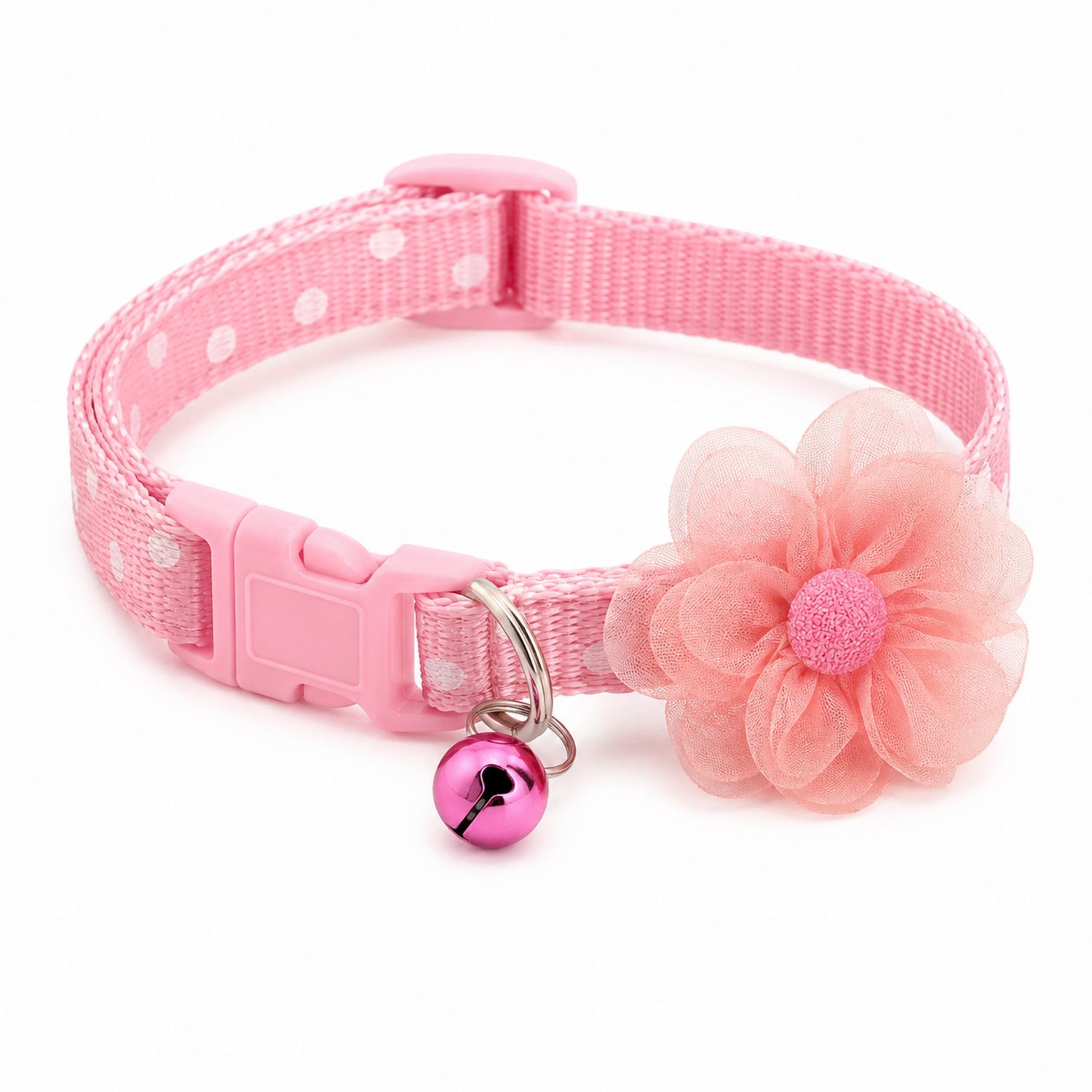 Collier rose avec fleur et clochette pour chat