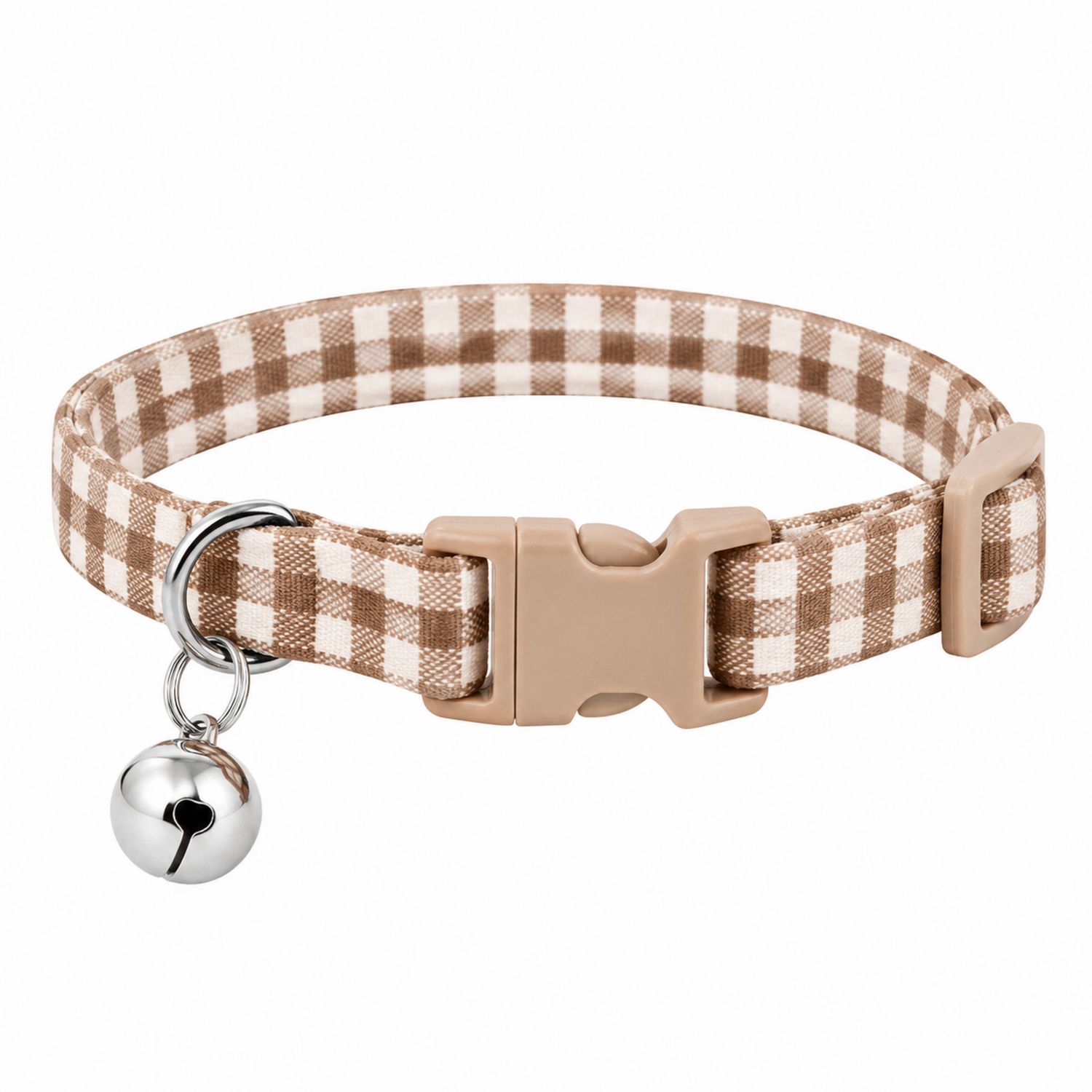 Collier pour Chat à Motif Vichy avec Cloche - Beige