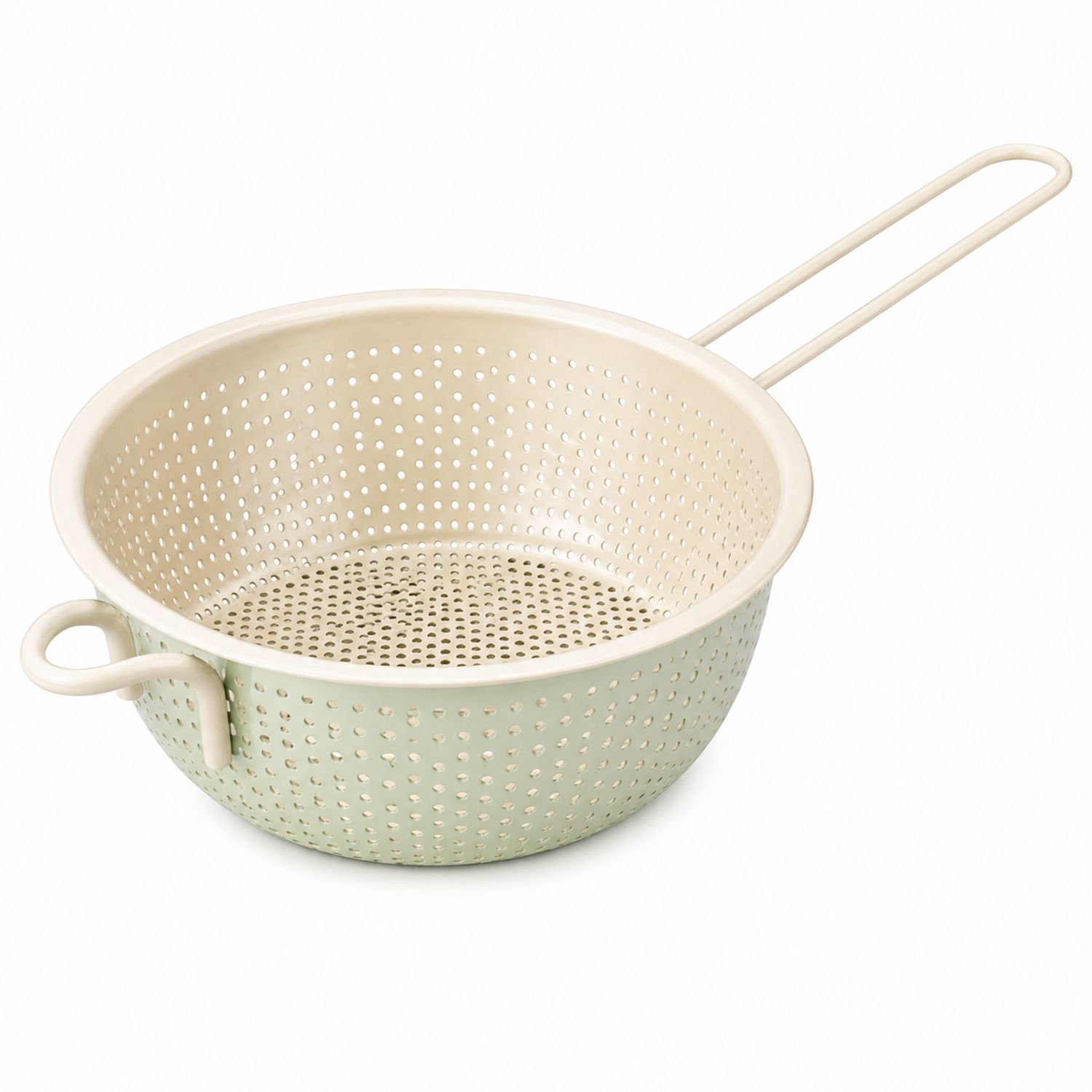 Scolapasta con manico lungo in bianco e verde chiaro