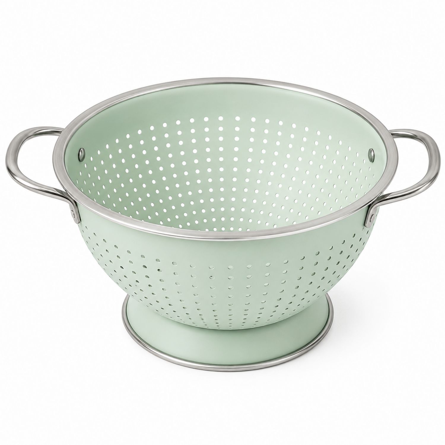 Scolapasta in Acciaio Inox Verde Menta con Manici Doppie