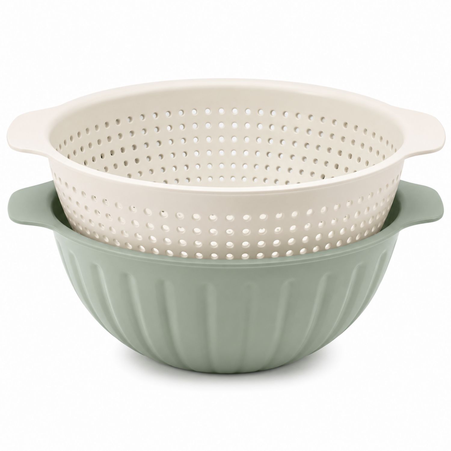 Set scolapasta e ciotola con manici bianco e verde 2L