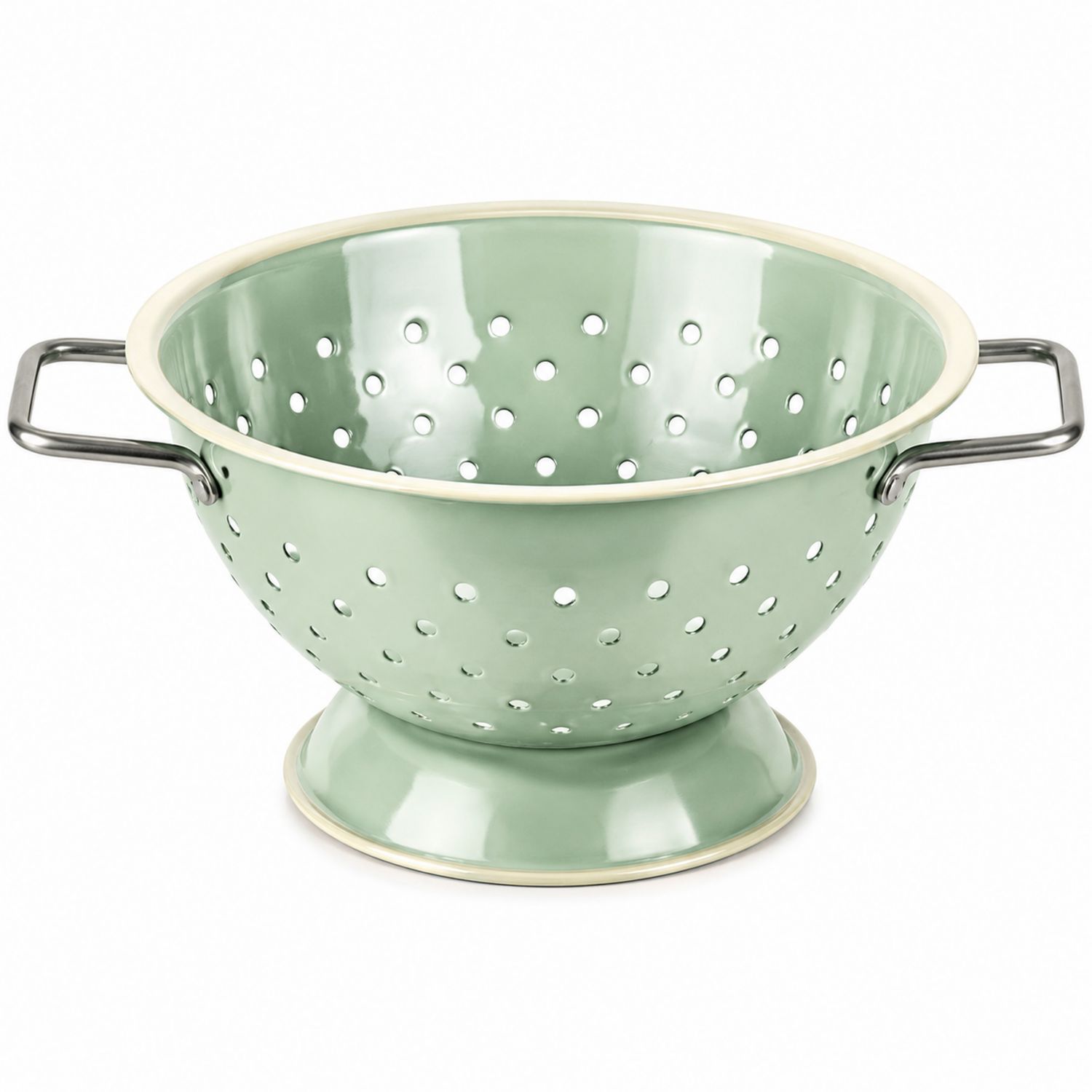 Scolapasta in Metallo Verde con Manici Laterali Ergonomici