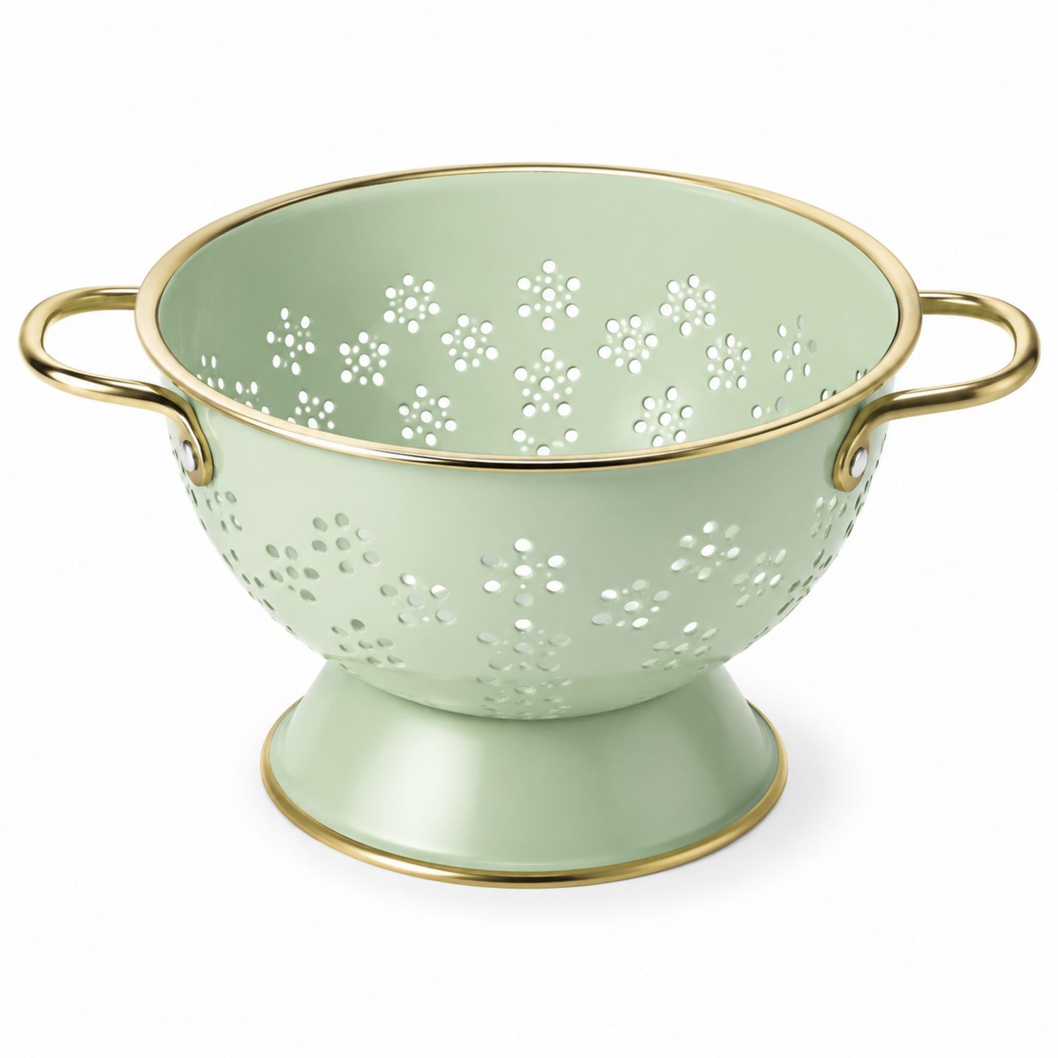 Scolapasta Verde Chiaro con Motivi Floreali e Manici Dorati