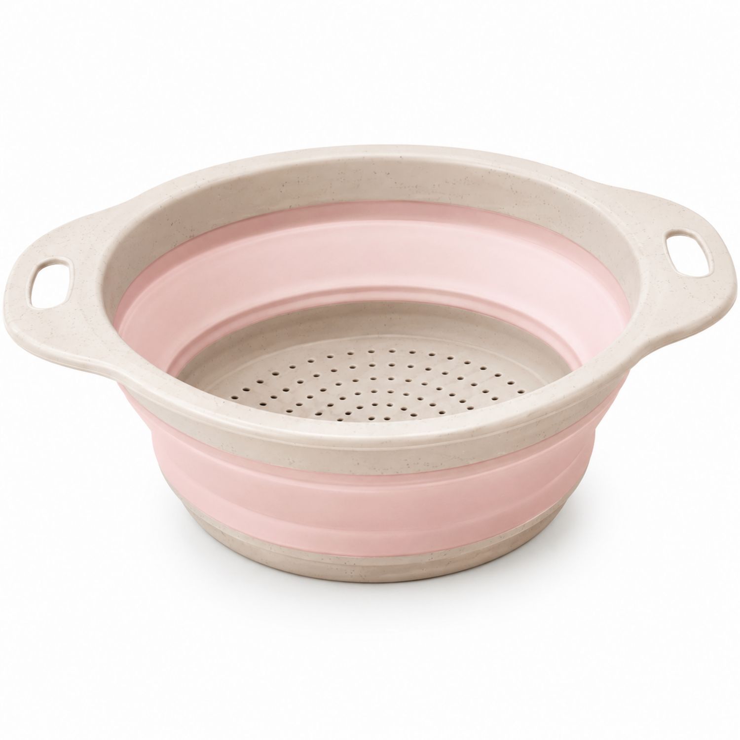 Scolapasta Pieghevole Rosa e Beige con Manici Ergonomici, 4L