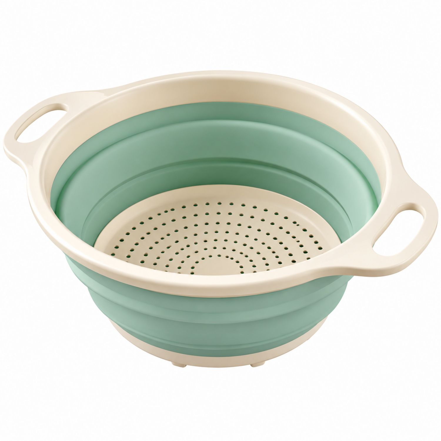Scolapasta Pieghevole Verde Crema con Manici Ergonomici