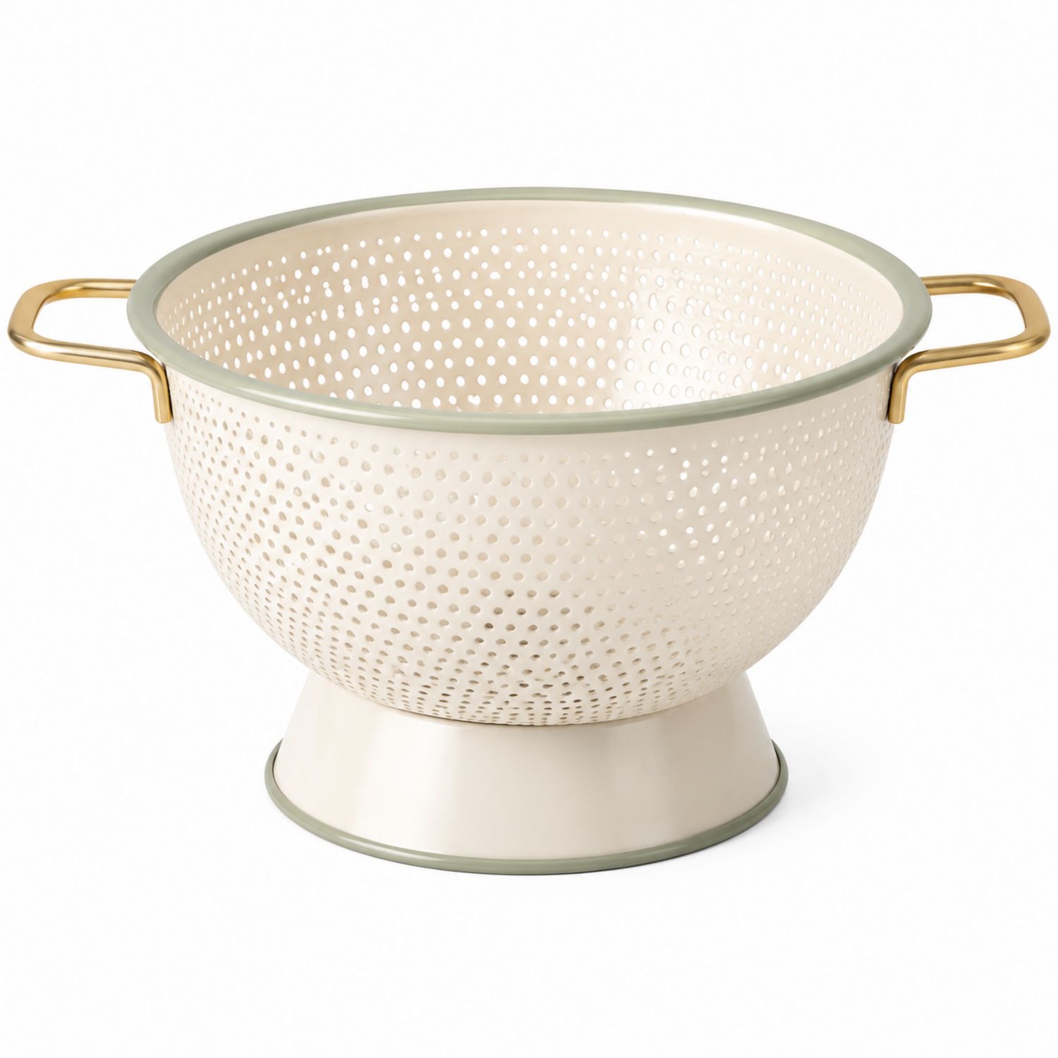 Scolapasta Elegante in Metallo Avorio con Manici Dorati