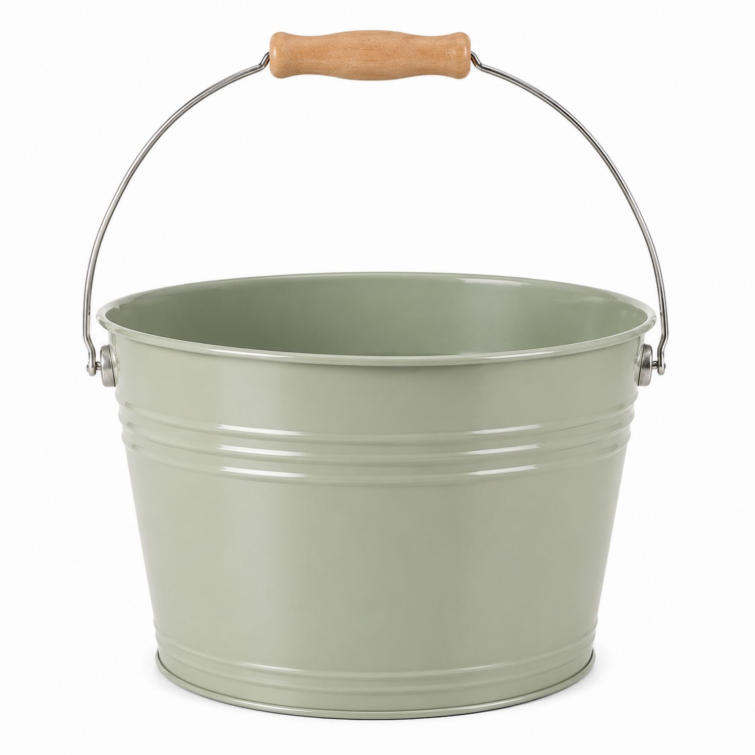 Seau en Métal Vert avec Anse Bois 10L
