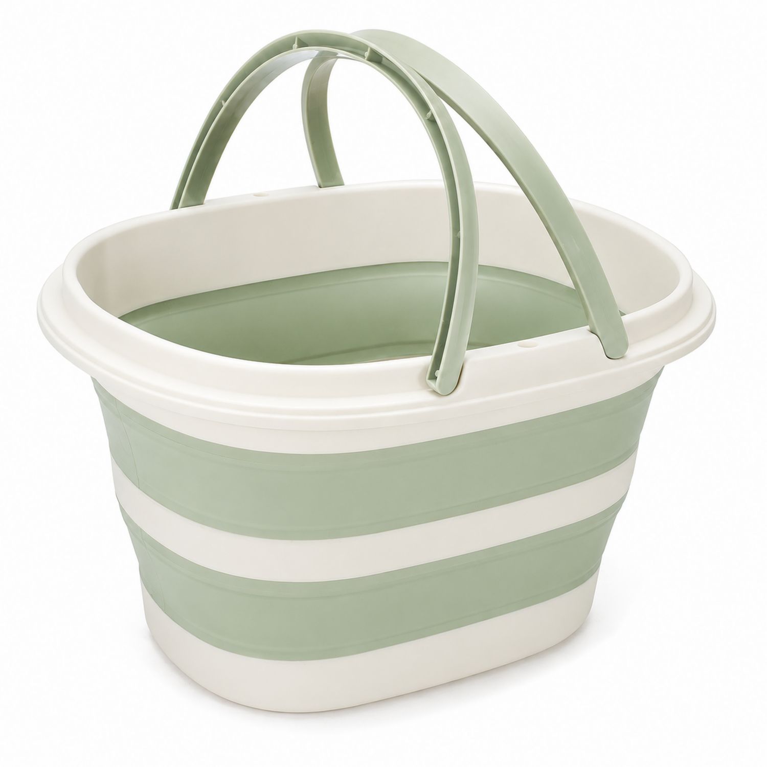 Panier pliable 15L avec poignées vert clair et beige
