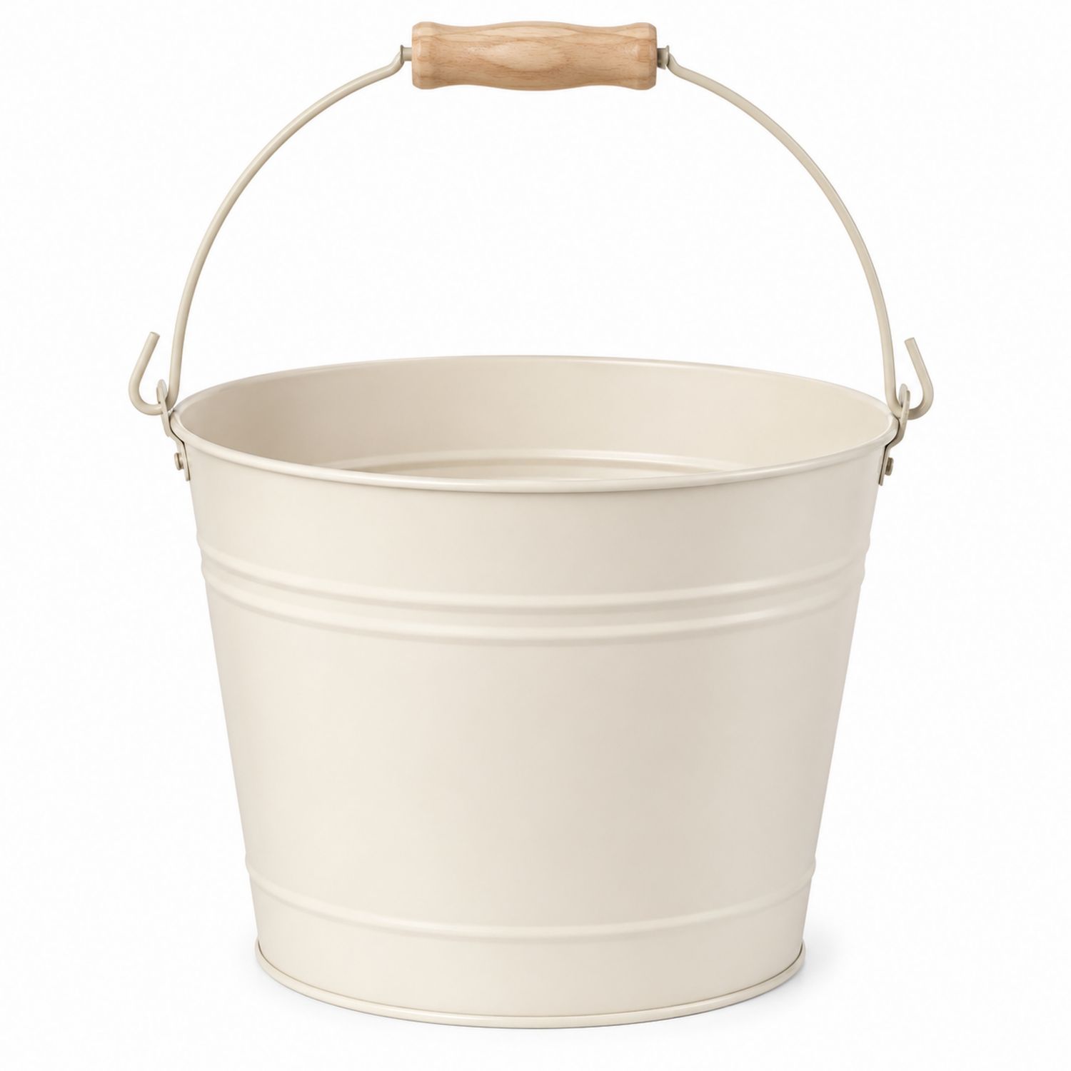 Seau en métal beige 10L avec anse en bois