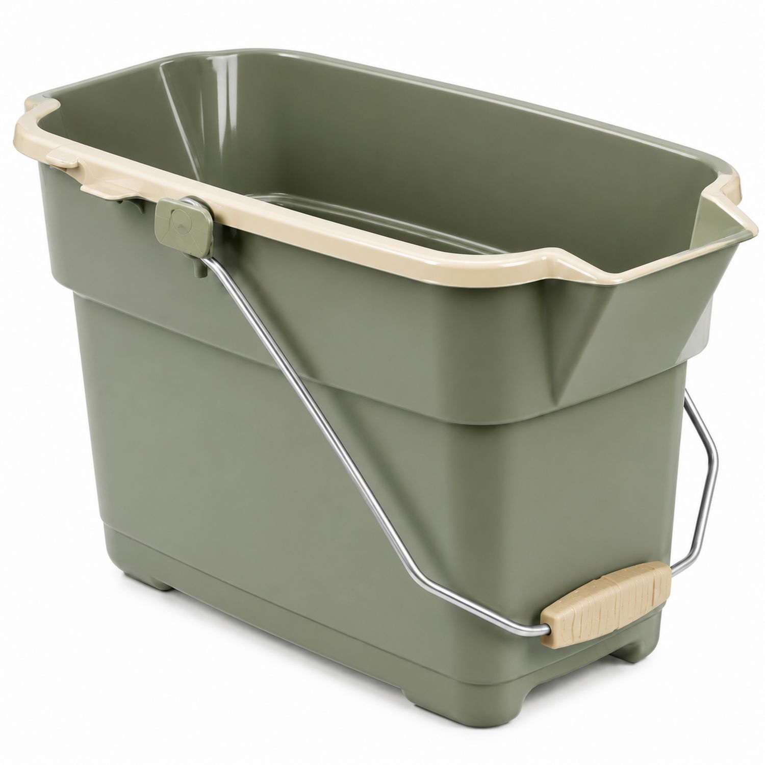 Seau rectangulaire 15L vert kaki et beige avec poignée en métal