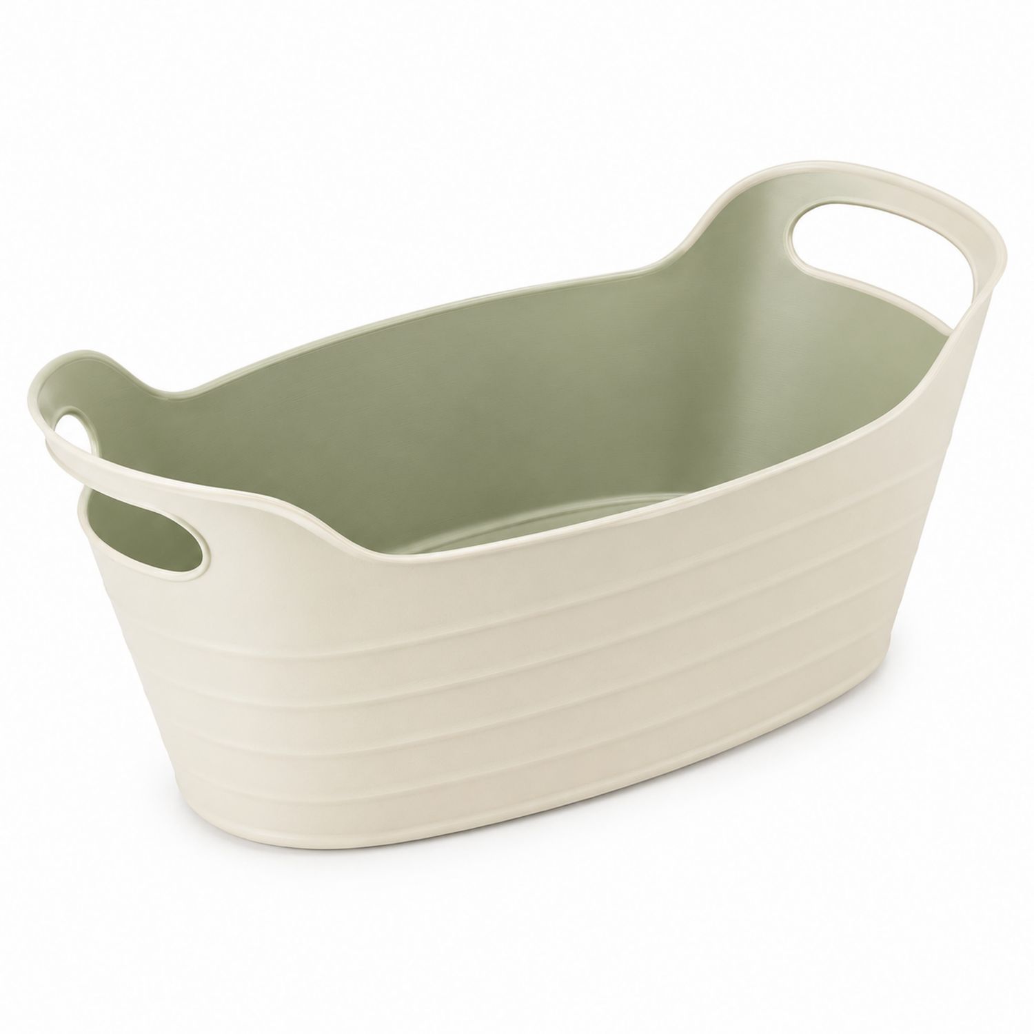 Panier de rangement 30L crème et vert avec poignées ergonomiques