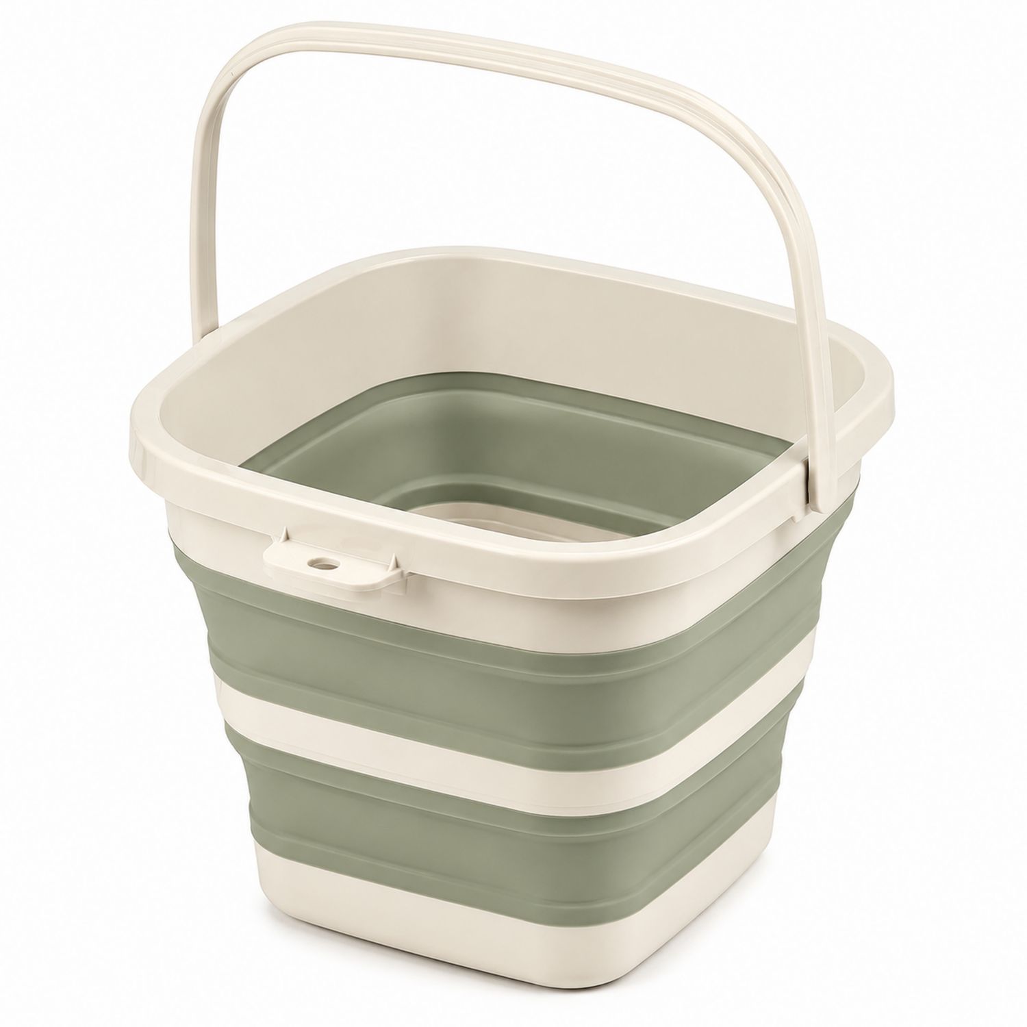 Seau Pliant Carré avec Anse Vert/Beige 10L