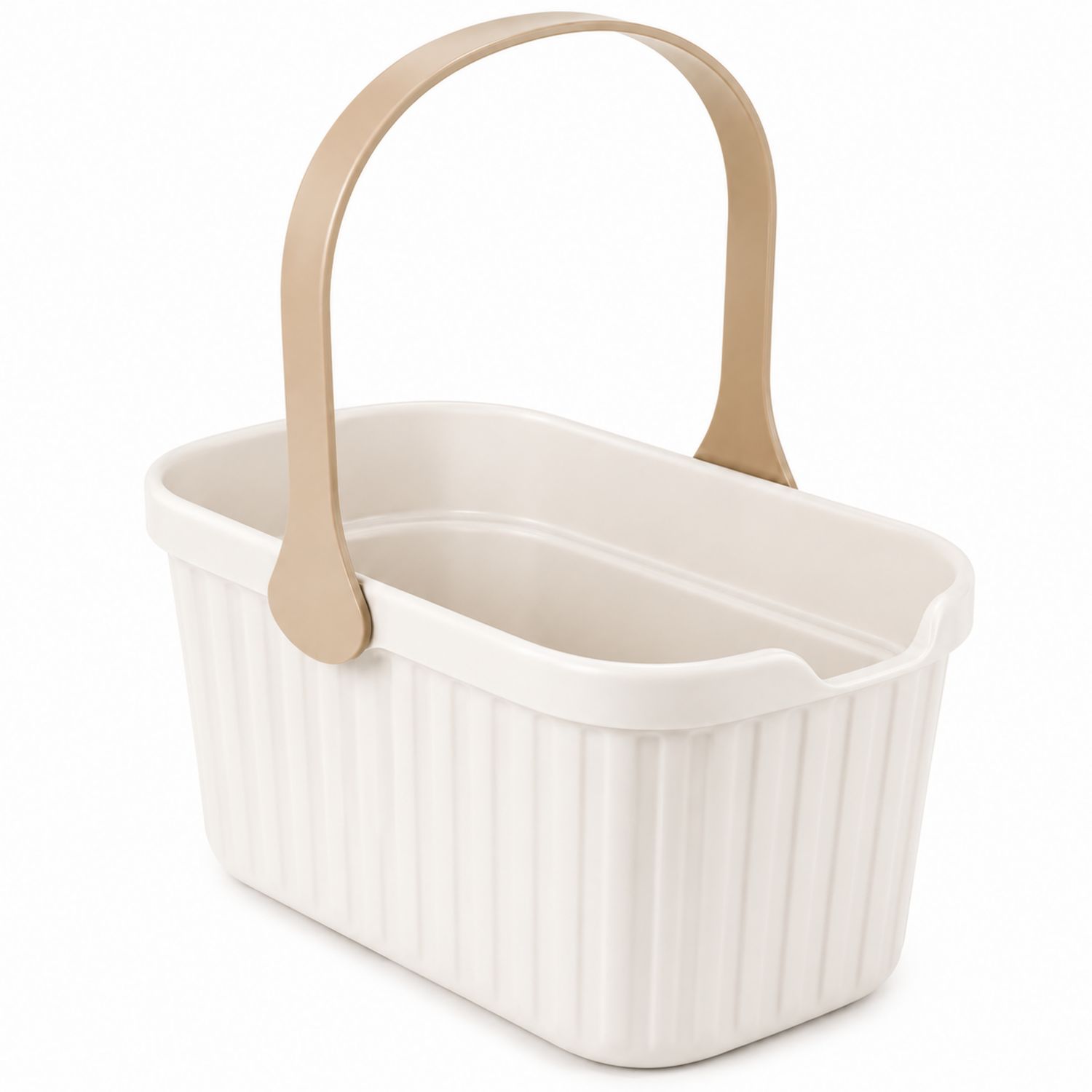 Panier de rangement blanc/beige avec poignée pliante 10L