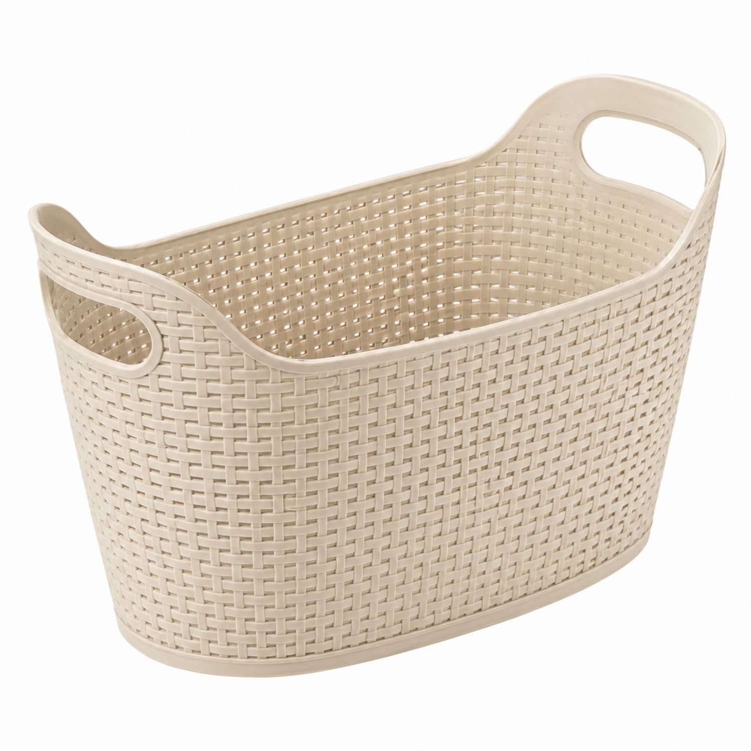 Panier de rangement tressé beige avec poignées intégrées