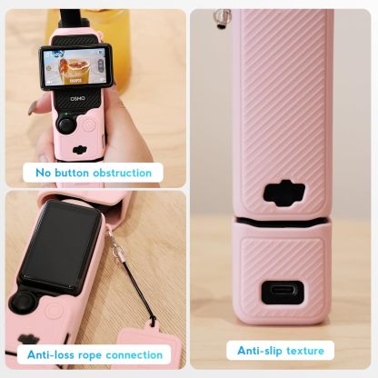 Pocthtket 3 Case, Soft Silicone Protective Case Compatible with DJI Osmo Pockthtet 3 Creator Combo, Lightweight creen Protector Grip Cover Accessories for Xtra Muse - Pink