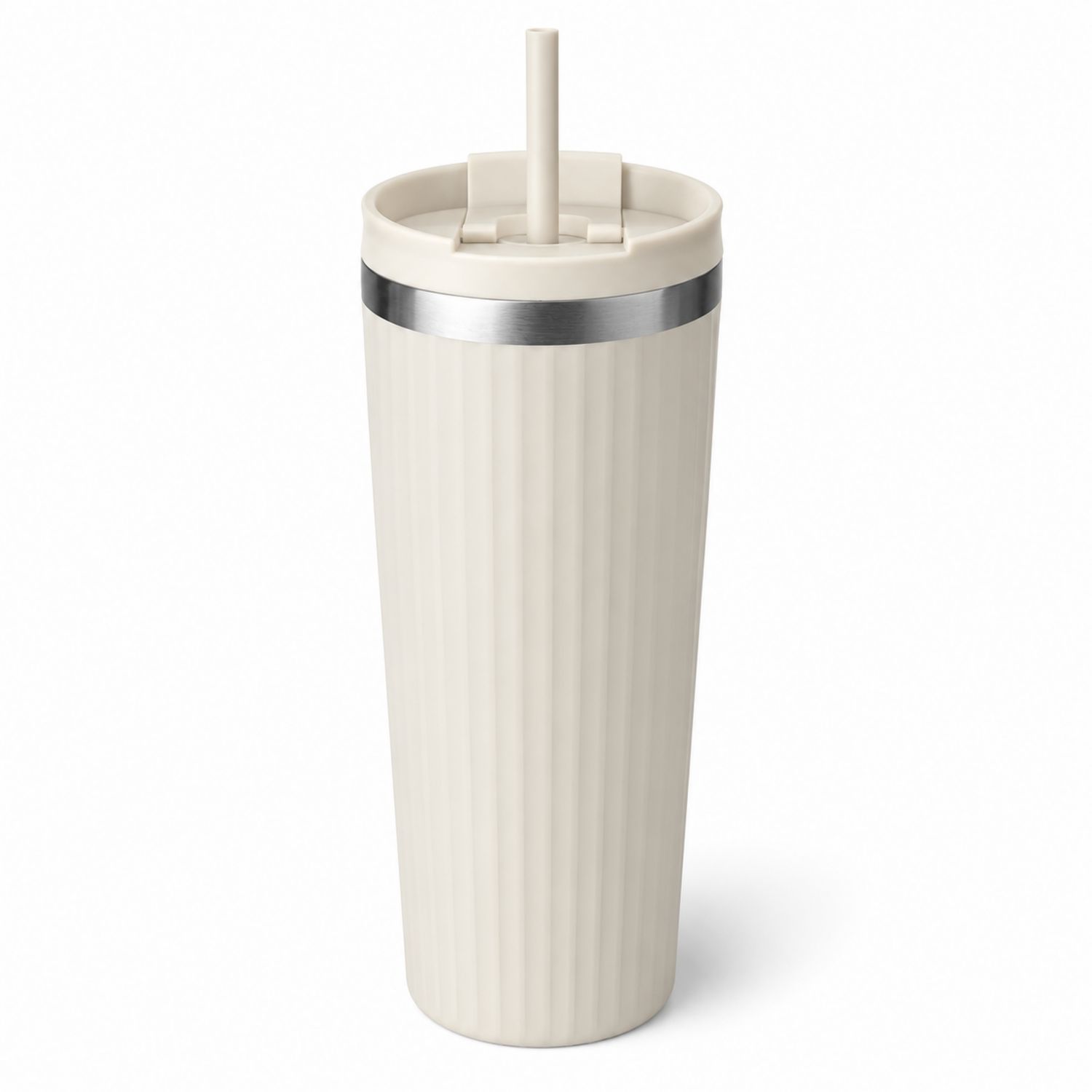 Tasse Isotherme avec Paille Blanc 500ml-Domellocasa