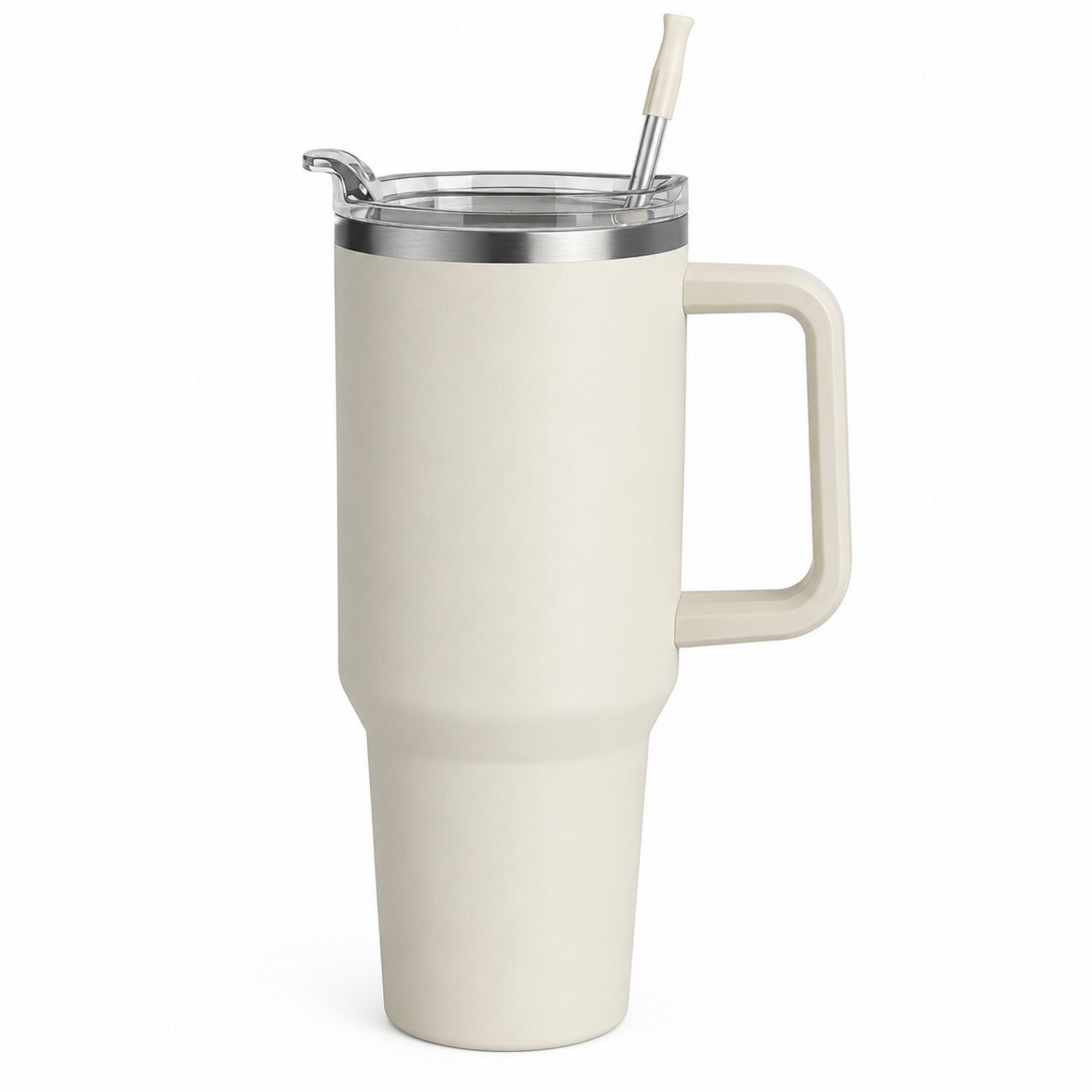 Tasse Isotherme Beige 1000ml avec Couvercle et Paille-Domellocasa