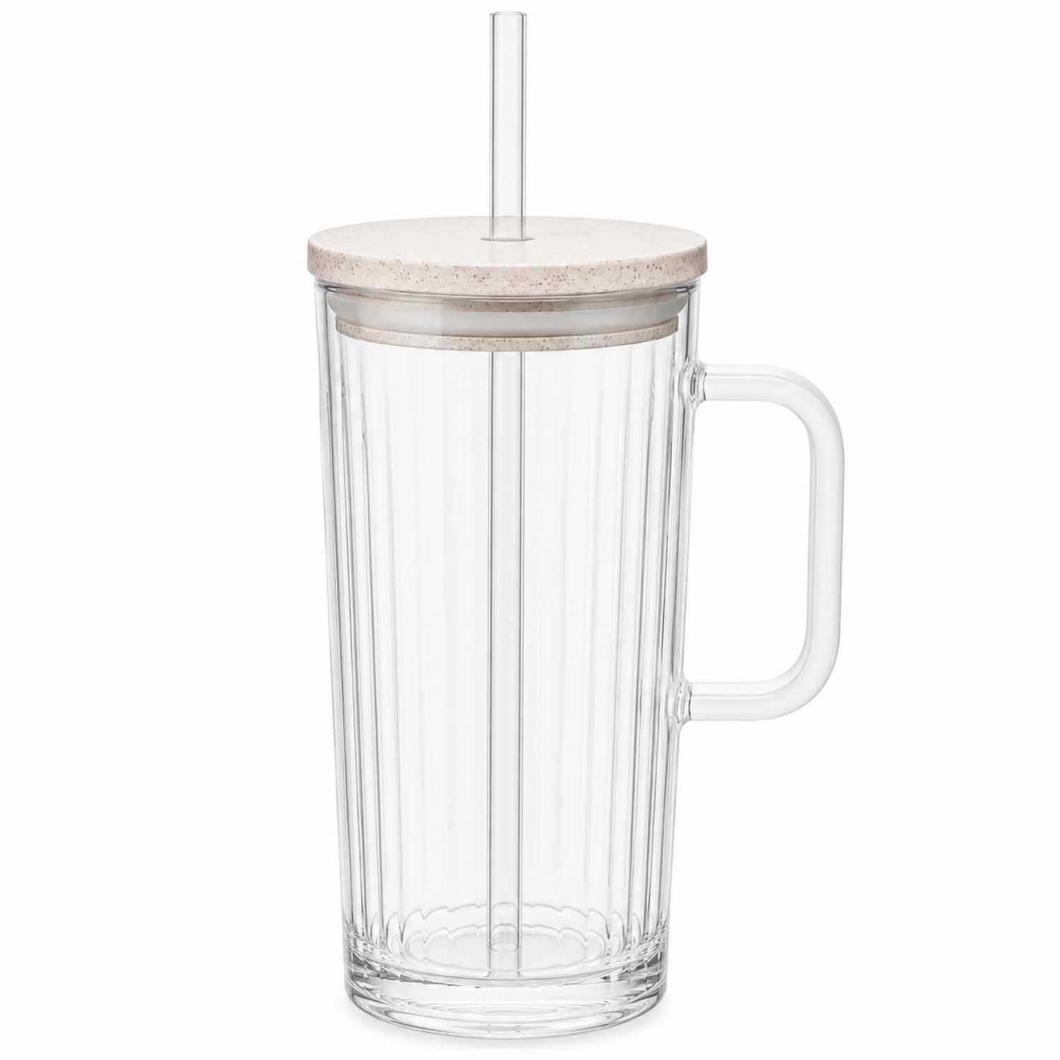 Tasse de Grande Capacité Transparente avec Couvercle Beige et Paille-Domellocasa