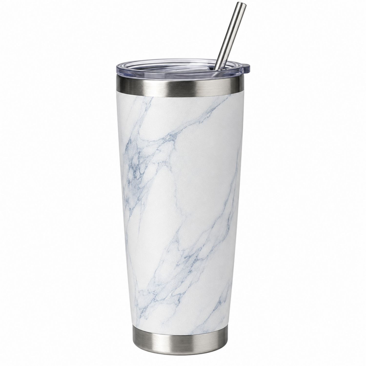 Gobelet Isotherme Marbré avec Paille en Acier 500ml-Domellocasa