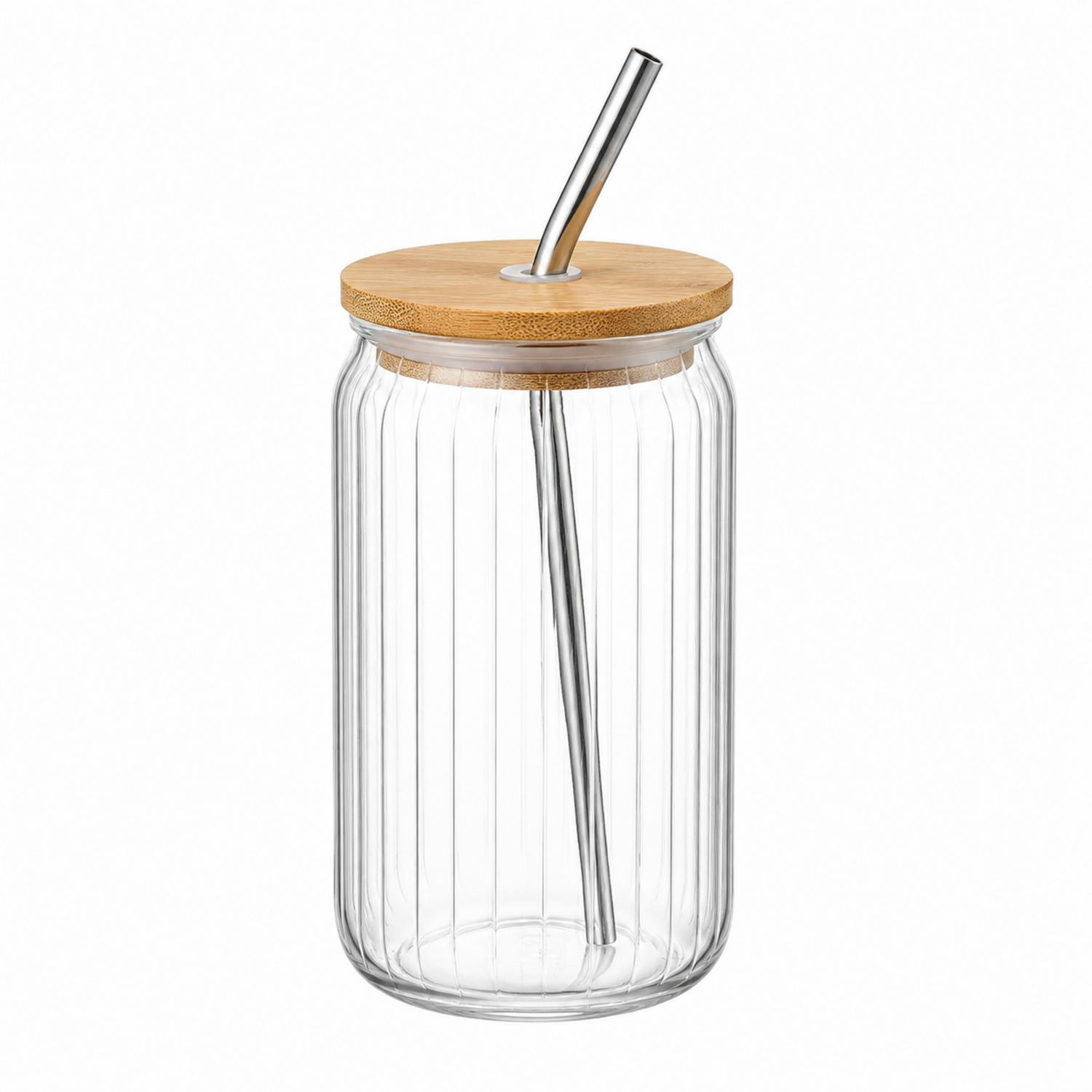 Bocal en verre 500ml avec couvercle en bambou et paille inox-Domellocasa