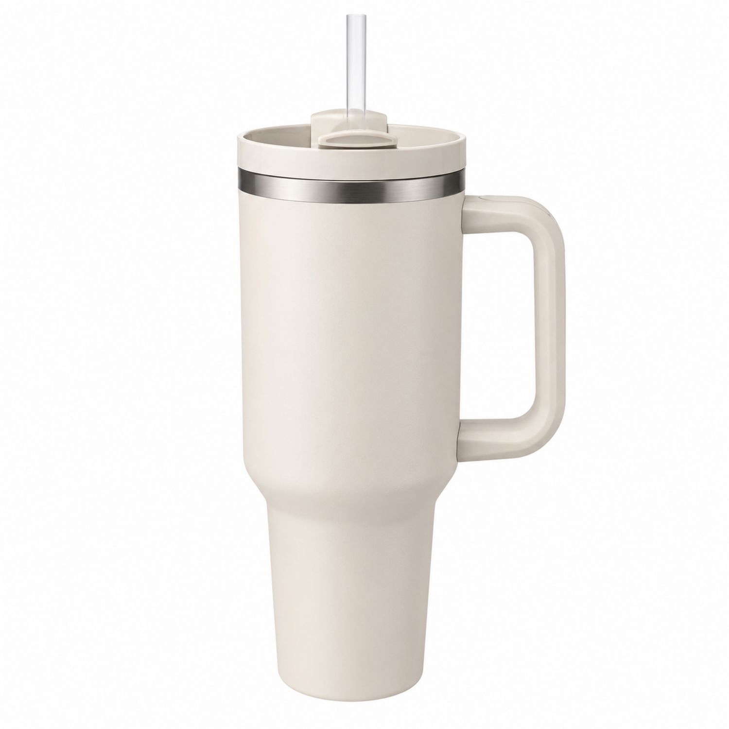 Tasse Isotherme avec Paille et Poignée Beige 600ml-Domellocasa