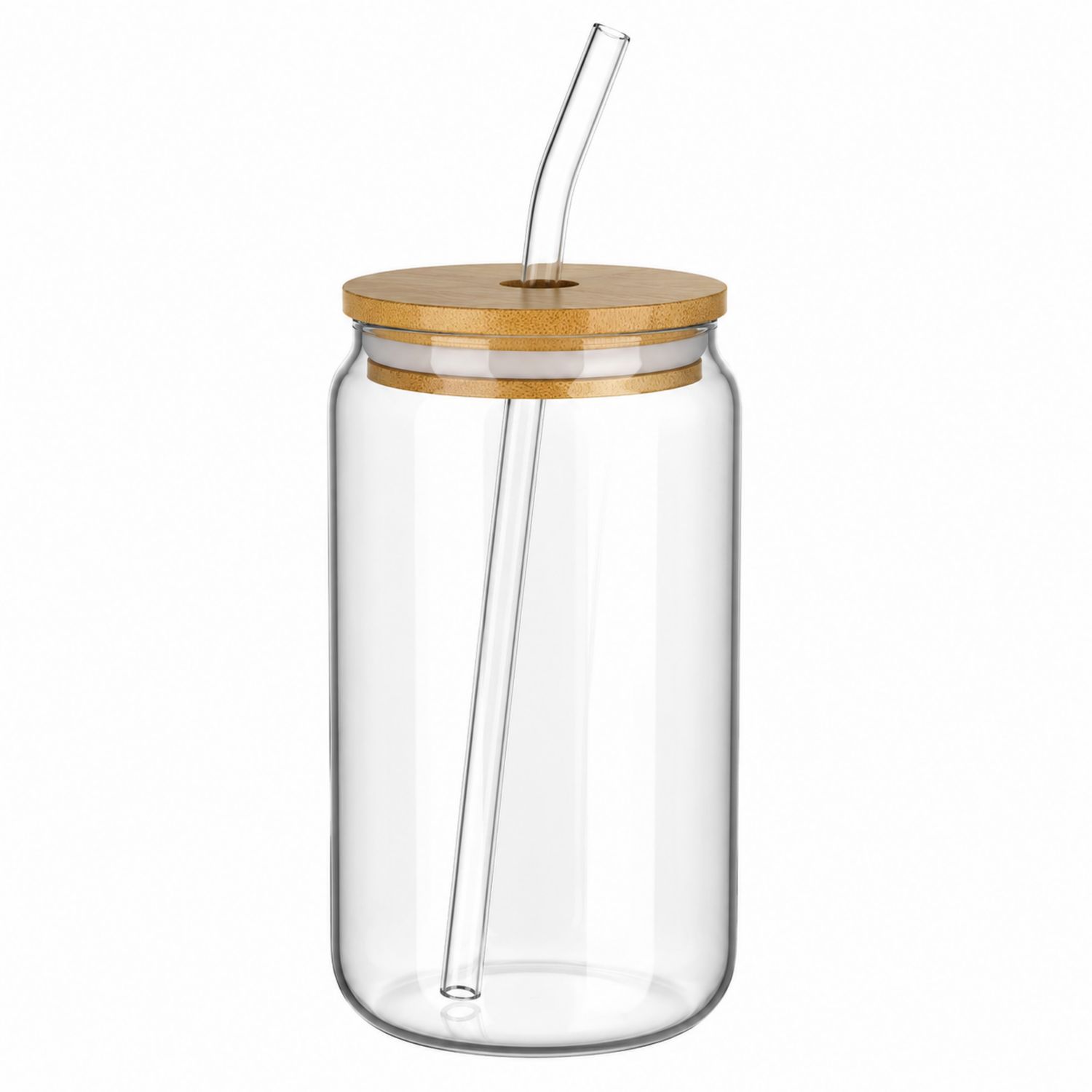 Bouteille transparente avec couvercle en bambou et paille en verre-Domellocasa