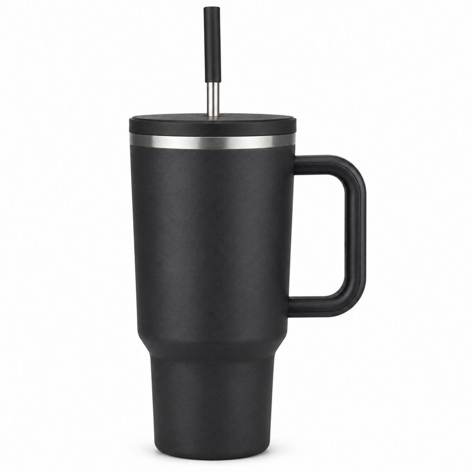 Gobelet Isotherme Noir avec Paille et Poignée 1000ml-Domellocasa