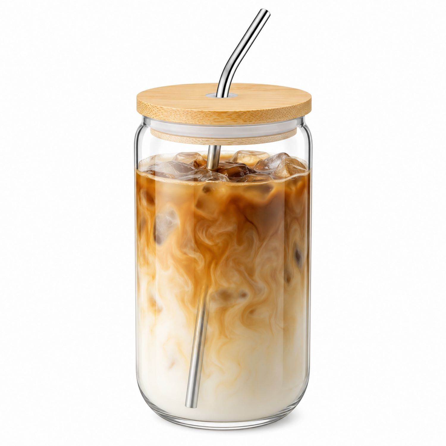 Verre à boisson avec couvercle en bois et paille inox - 500ml-Domellocasa