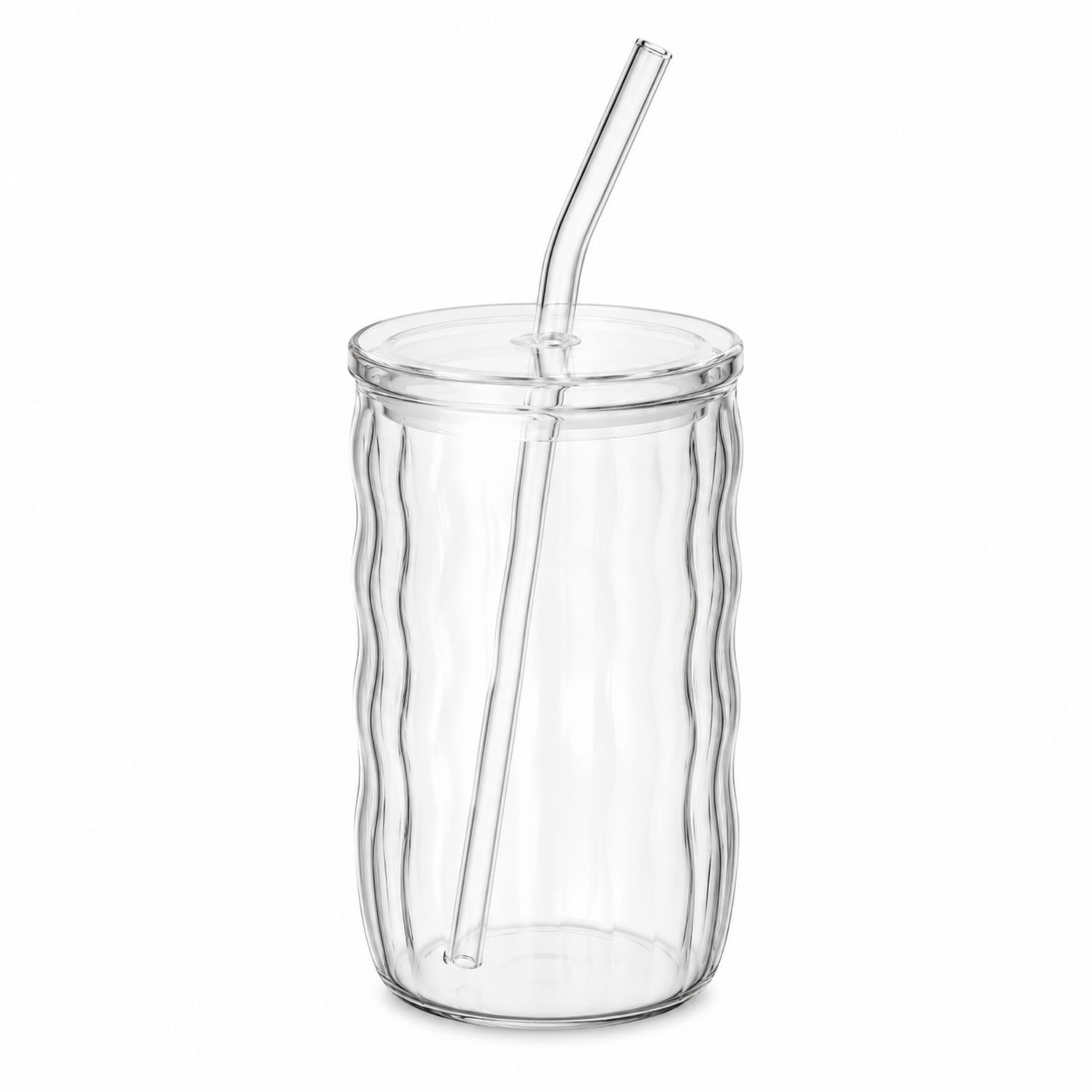 Gobelet Ondulé Transparent avec Paille et Couvercle - 500ml-Domellocasa