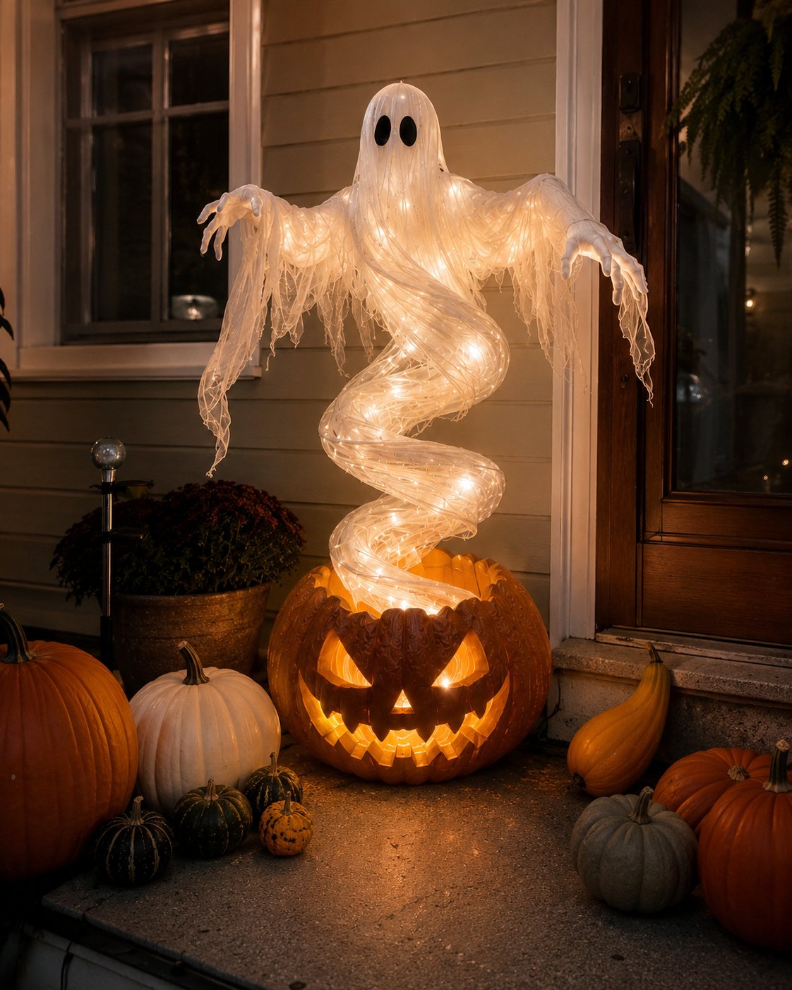 Tall Halloween ghost pumpkin decoration display example