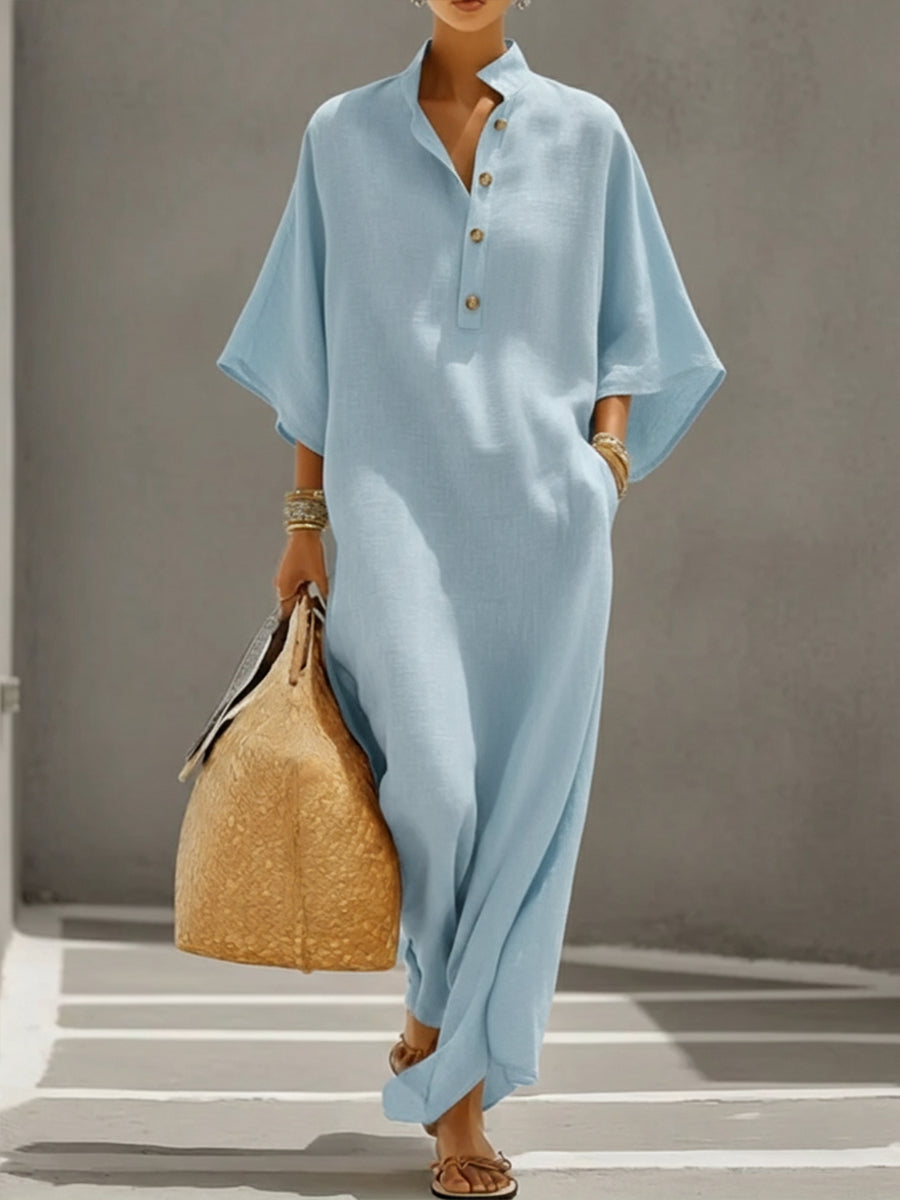 Women’s Batwing Sleeve Linen Cotton Two-Piece Set – Casual Shirt & Wide Leg Pants Outfit 
