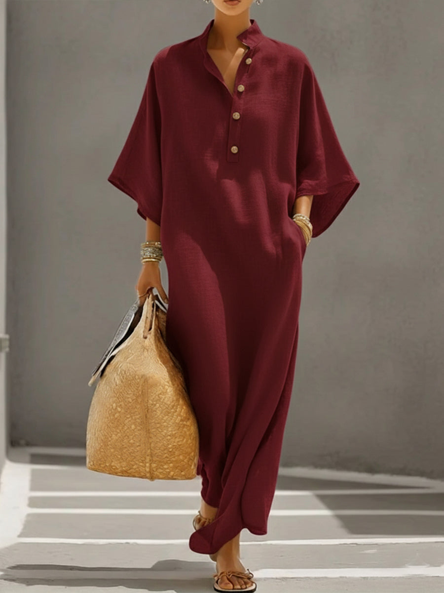 Women’s Batwing Sleeve Linen Cotton Two-Piece Set – Casual Shirt & Wide Leg Pants Outfit 