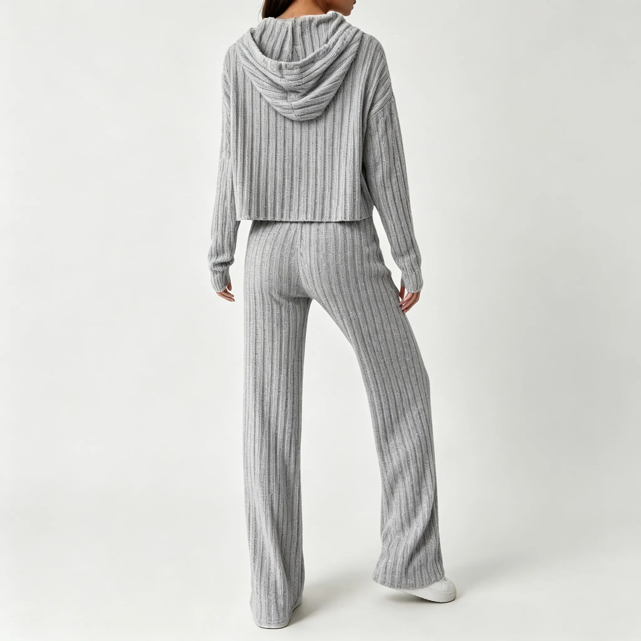 Casual Solid Color Knitted Pants Sets Women Long Sleeve Turtleneck Sweater Loose Trousers Two Piece Set Female Autumn Winter New