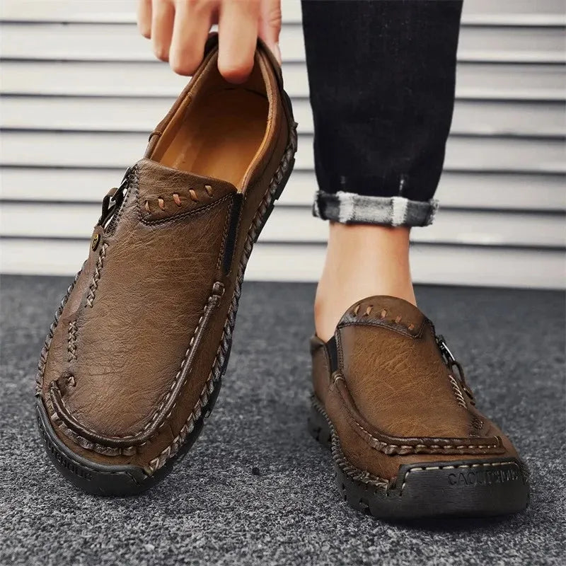 ⏰ Limited-Time 70% OFF –Men’s  High Quality Leather Loafers with Easy Zip – Wide Toe, Arch Support, Waterproof, Pressure Relief, Non-Slip Comfort for Everyday & Travel