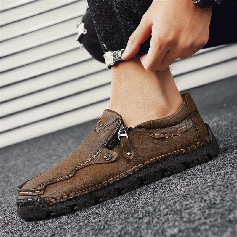 ⏰ Limited-Time 70% OFF –Men’s  High Quality Leather Loafers with Easy Zip – Wide Toe, Arch Support, Waterproof, Pressure Relief, Non-Slip Comfort for Everyday & Travel