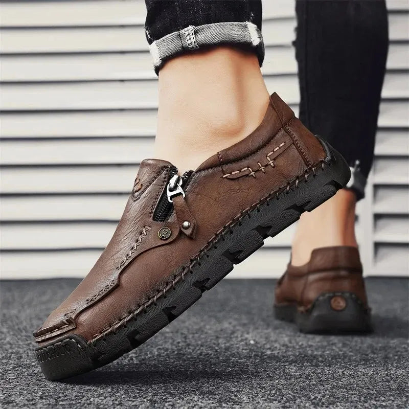⏰ Limited-Time 70% OFF –Men’s  High Quality Leather Loafers with Easy Zip – Wide Toe, Arch Support, Waterproof, Pressure Relief, Non-Slip Comfort for Everyday & Travel