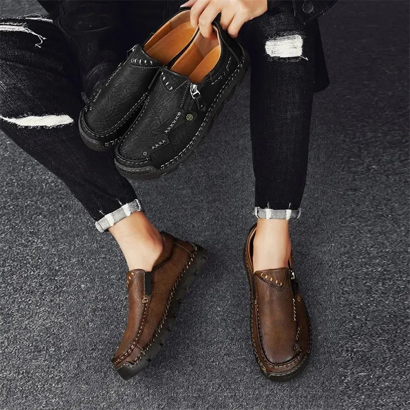 ⏰ Limited-Time 70% OFF –Men’s  High Quality Leather Loafers with Easy Zip – Wide Toe, Arch Support, Waterproof, Pressure Relief, Non-Slip Comfort for Everyday & Travel