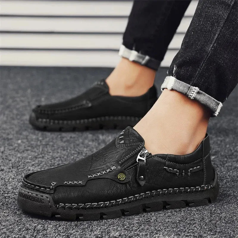⏰ Limited-Time 70% OFF –Men’s  High Quality Leather Loafers with Easy Zip – Wide Toe, Arch Support, Waterproof, Pressure Relief, Non-Slip Comfort for Everyday & Travel