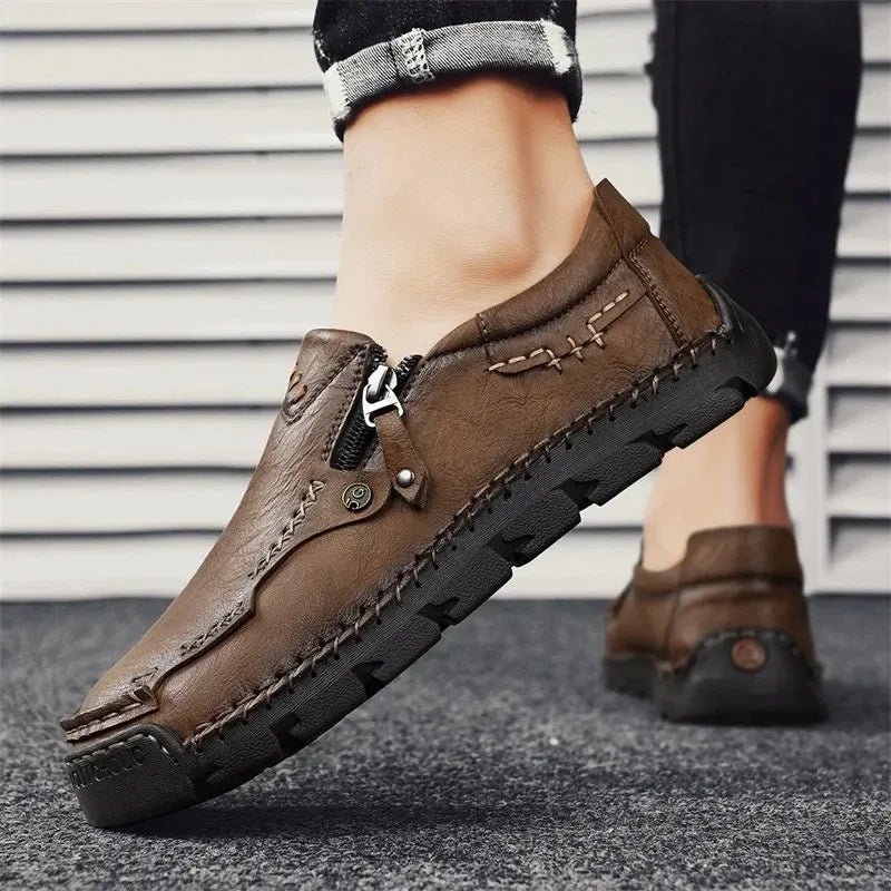⏰ Limited-Time 70% OFF –Men’s  High Quality Leather Loafers with Easy Zip – Wide Toe, Arch Support, Waterproof, Pressure Relief, Non-Slip Comfort for Everyday & Travel