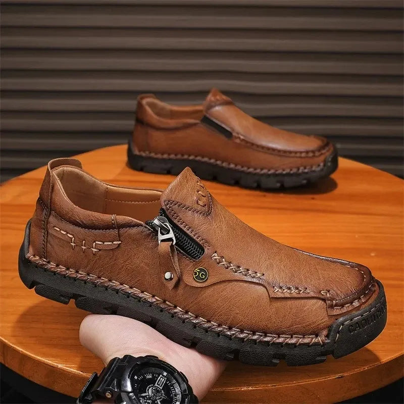 ⏰ Limited-Time 70% OFF –Men’s  High Quality Leather Loafers with Easy Zip – Wide Toe, Arch Support, Waterproof, Pressure Relief, Non-Slip Comfort for Everyday & Travel