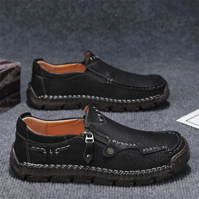 ⏰ Limited-Time 70% OFF –Men’s  High Quality Leather Loafers with Easy Zip – Wide Toe, Arch Support, Waterproof, Pressure Relief, Non-Slip Comfort for Everyday & Travel